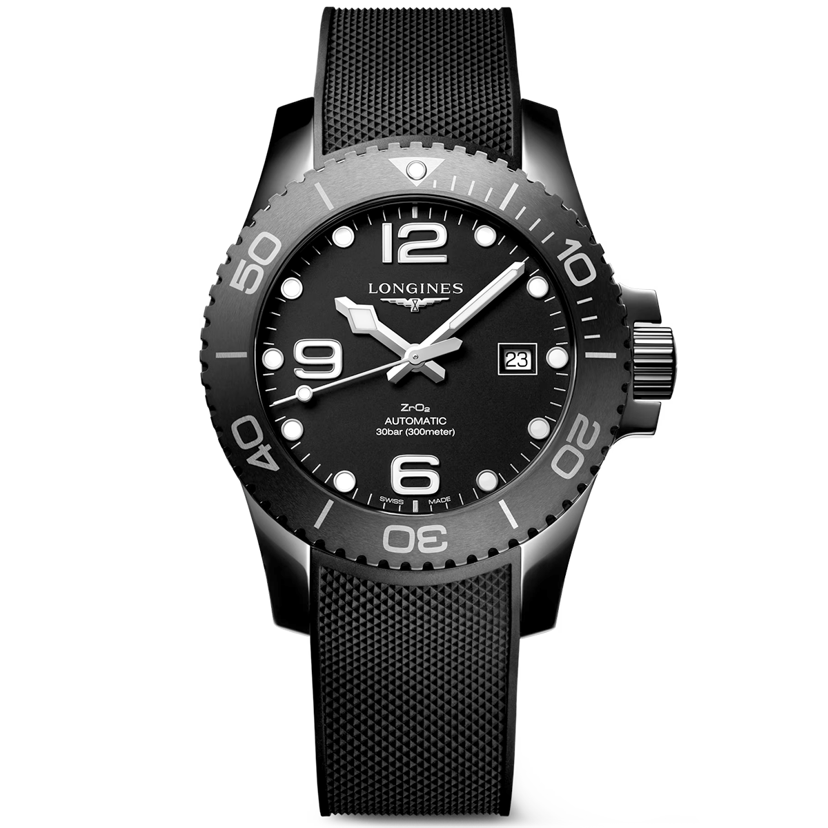 Longines HydroConquest 43mm Black Ceramic Men's Rubber Strap Watch - Berry's Jewellers