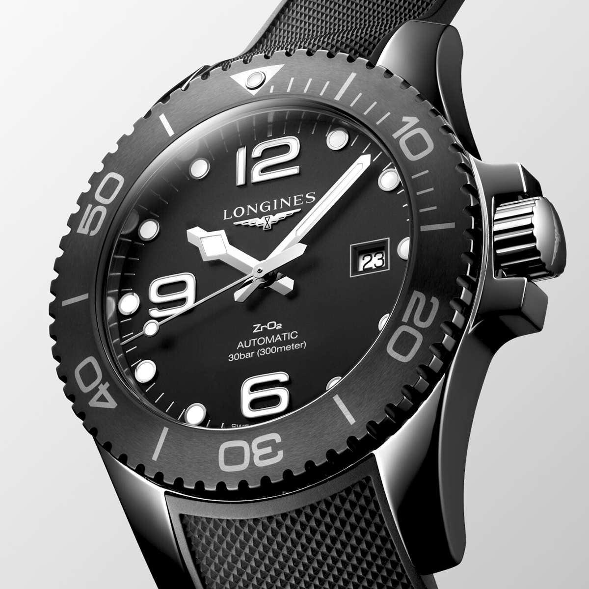 Longines HydroConquest 43mm Black Ceramic Men's Rubber Strap Watch - Berry's Jewellers