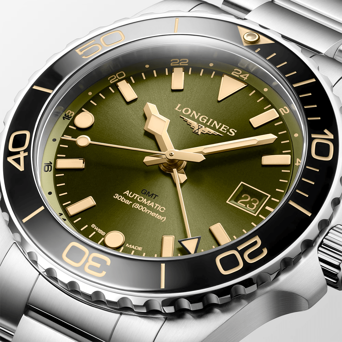 Longines HydroConquest GMT 41mm Green Dial Men's Automatic Bracelet Watch - Berry's Jewellers