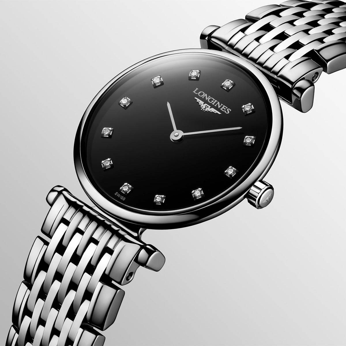 Longines La Grande Classique 24mm Steel Black Diamond Dial Quartz Bracelet Watch - Berry's Jewellers