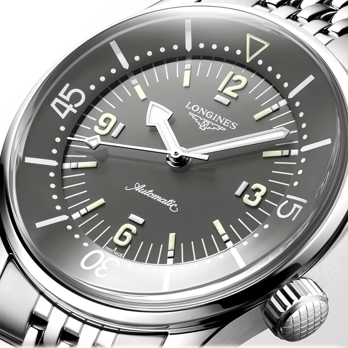 Longines Legend Diver 39mm Grey Dial Men's Automatic Bracelet Watch - Berry's Jewellers