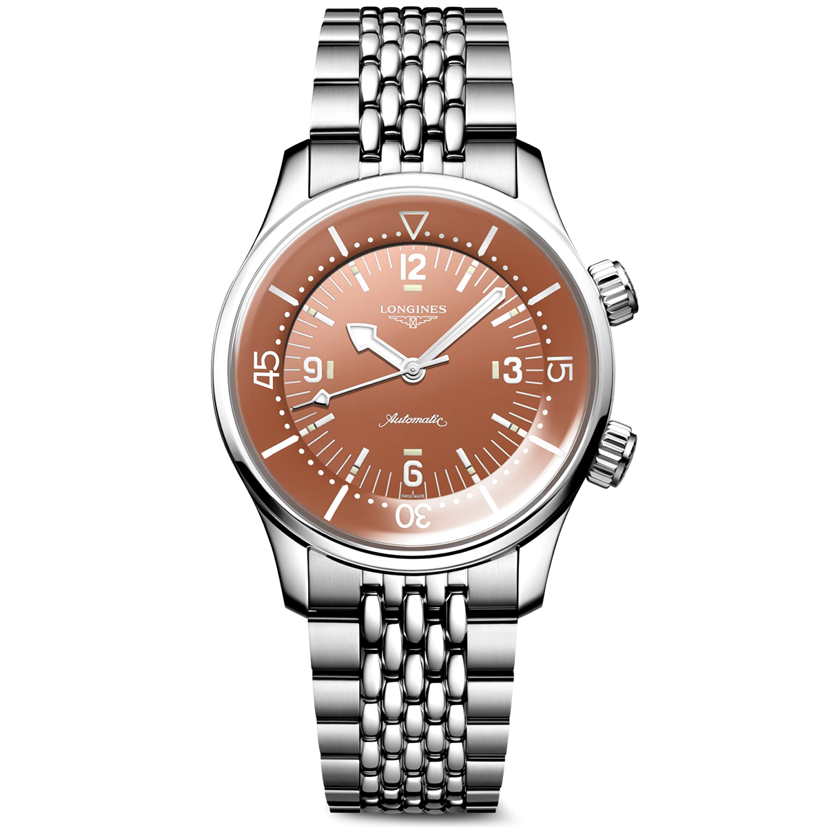 Longines Legend Diver 39mm Terracotta Dial Men's Automatic Bracelet Watch - Berry's Jewellers