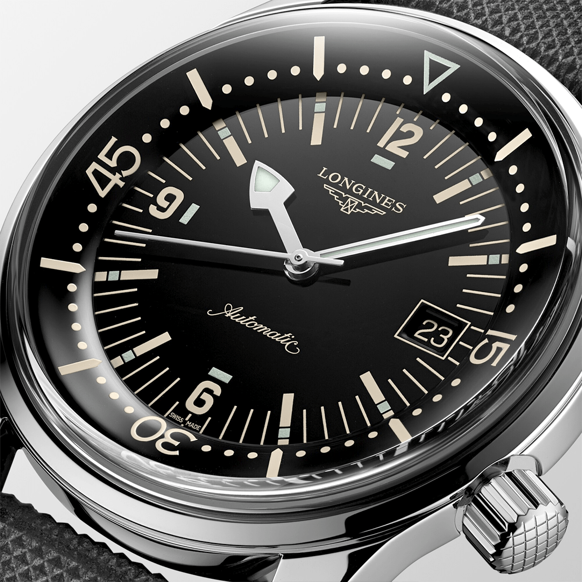 Longines Legend Diver 42mm Black Dial Men's Automatic Strap Watch - Berry's Jewellers