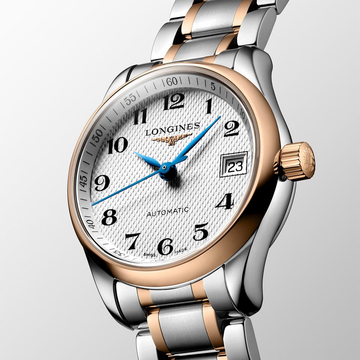 Longines Master Collection 25.5mm Silver and Rose Gold Silver Dial Bracelet Watch - Berry's Jewellers