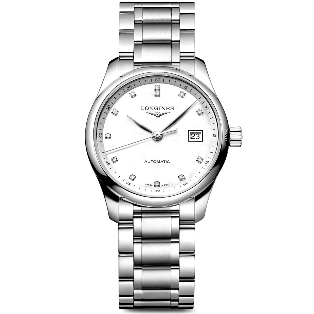 Longines Master Collection 29mm White Mother of Pearl Diamond Dial Watch - Berry's Jewellers