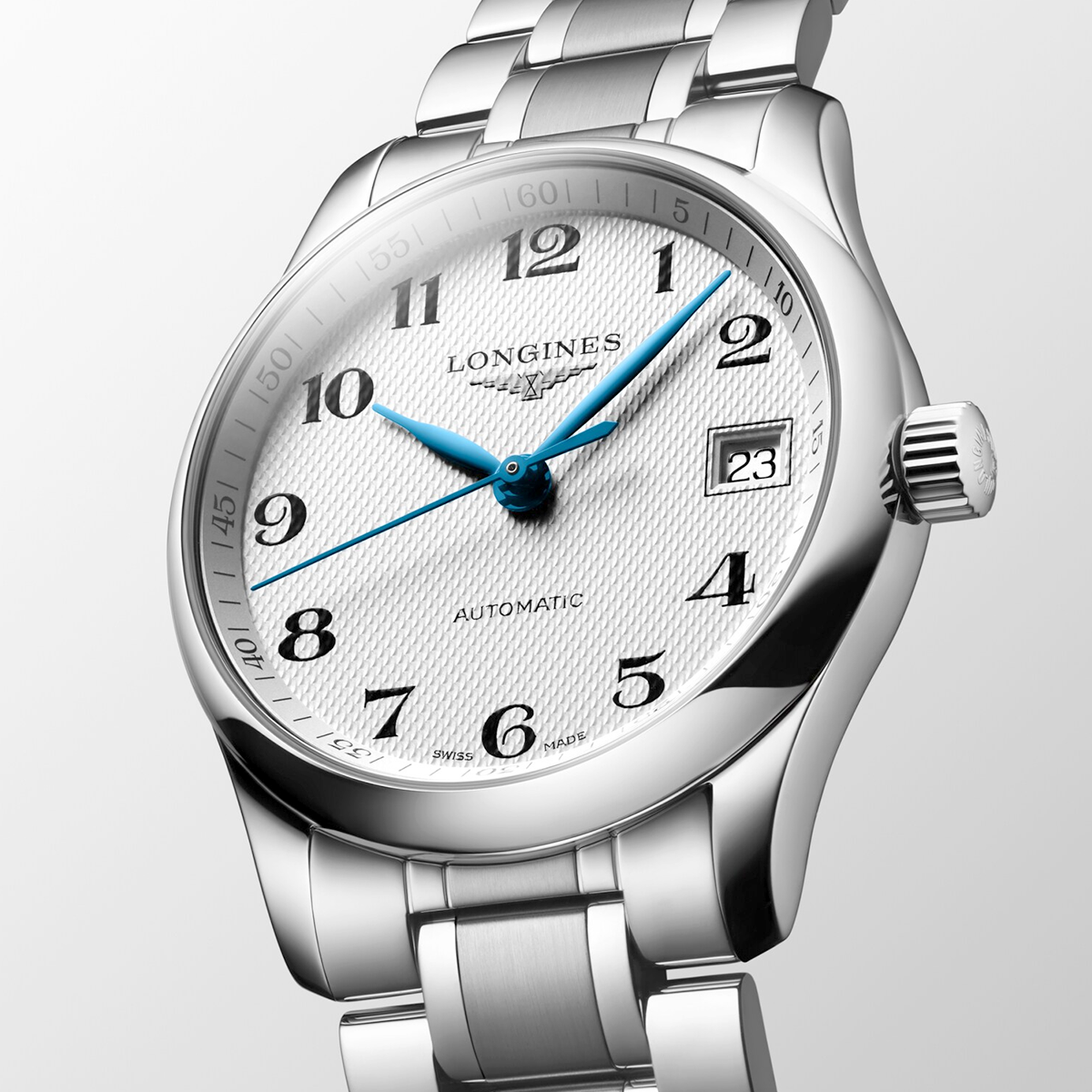 Longines Master Collection 34mm Silver Arabic Dial Automatic Bracelet Watch - Berry's Jewellers