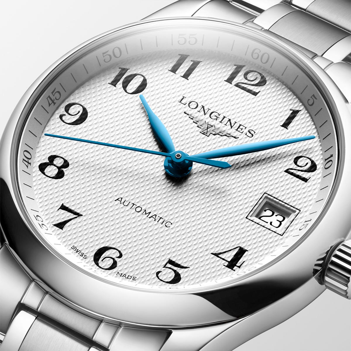 Longines Master Collection 34mm Silver Arabic Dial Automatic Bracelet Watch - Berry's Jewellers