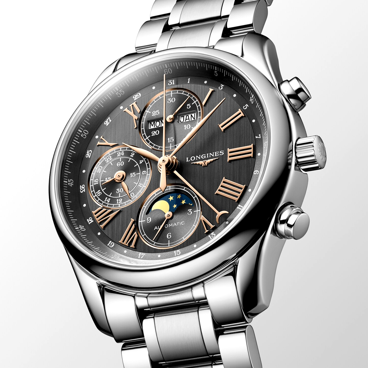 Longines Master Collection Chronograph Calendar 40mm Grey Dial Bracelet Watch - Berry's Jewellers