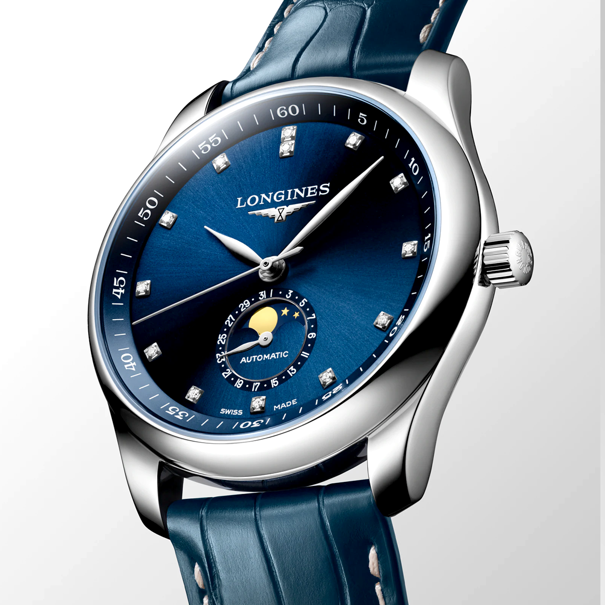 Longines Master Collection Moonphase 40mm Blue Diamond Dial Watch - Berry's Jewellers