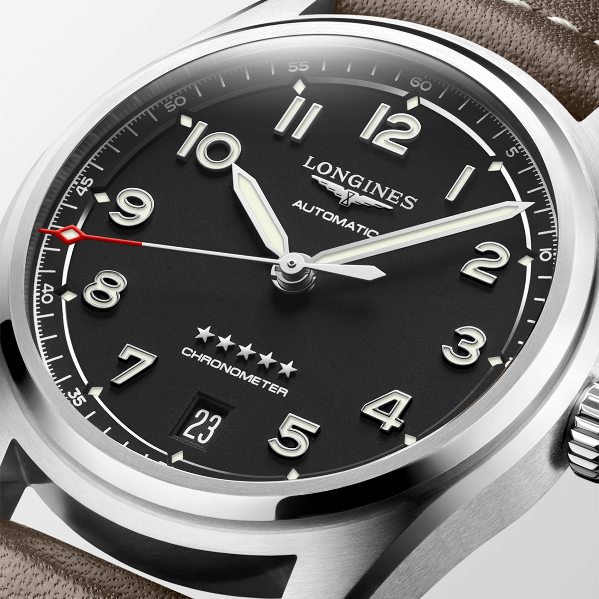 Longines Spirit 37mm Black Dial Automatic Leather Strap Watch - Berry's Jewellers