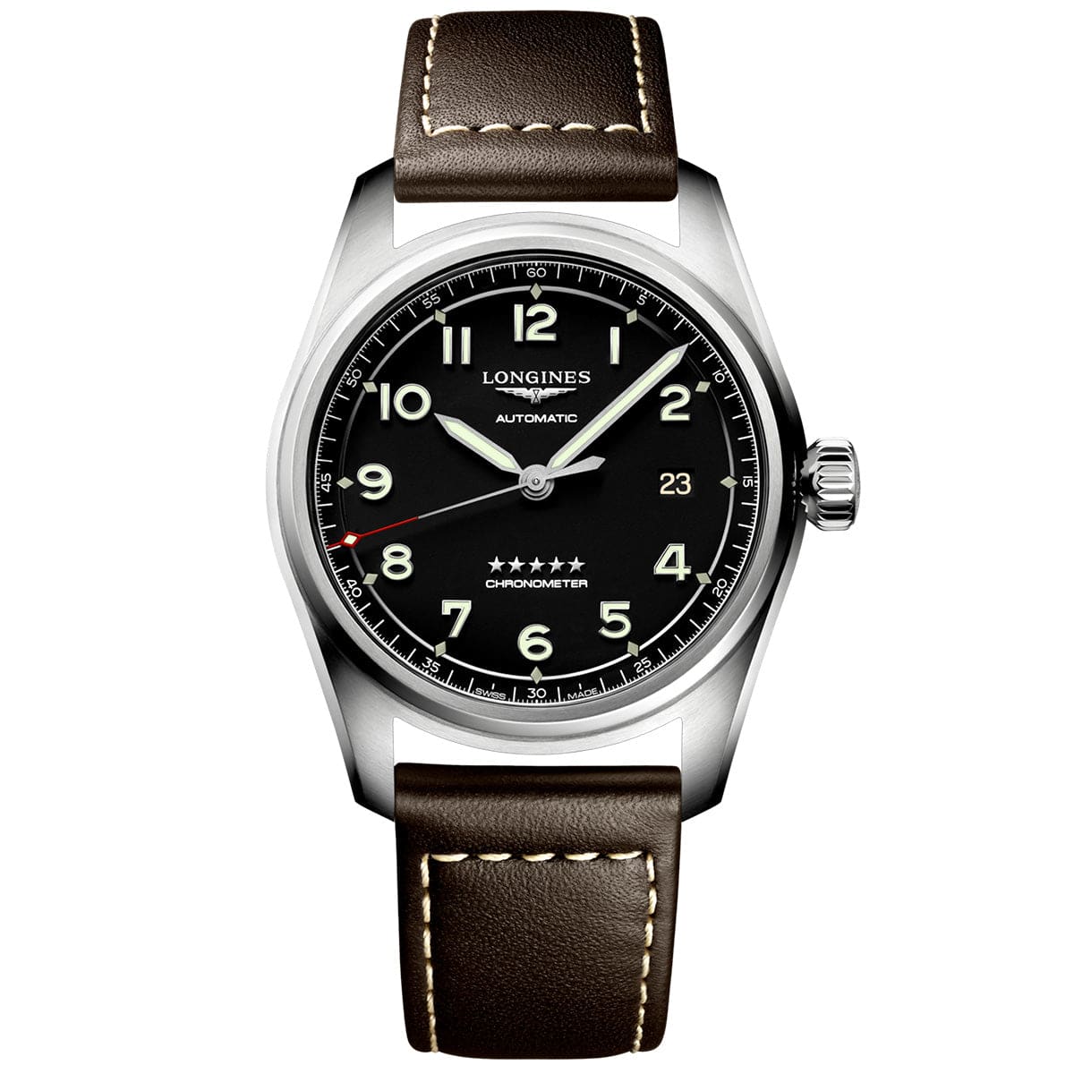 Longines Spirit 40mm Black Dial Men's Automatic Leather Strap Watch - Berry's Jewellers