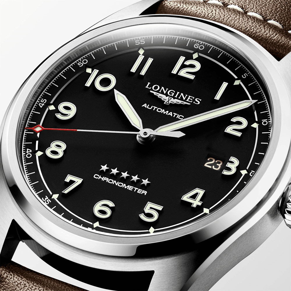 Longines Spirit 42mm Black Dial Men's Automatic Leather Strap Watch - Berry's Jewellers