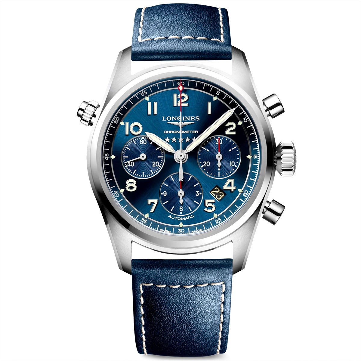 Longines Spirit Chronograph 42mm Blue Dial Automatic Strap Watch - Berry's Jewellers