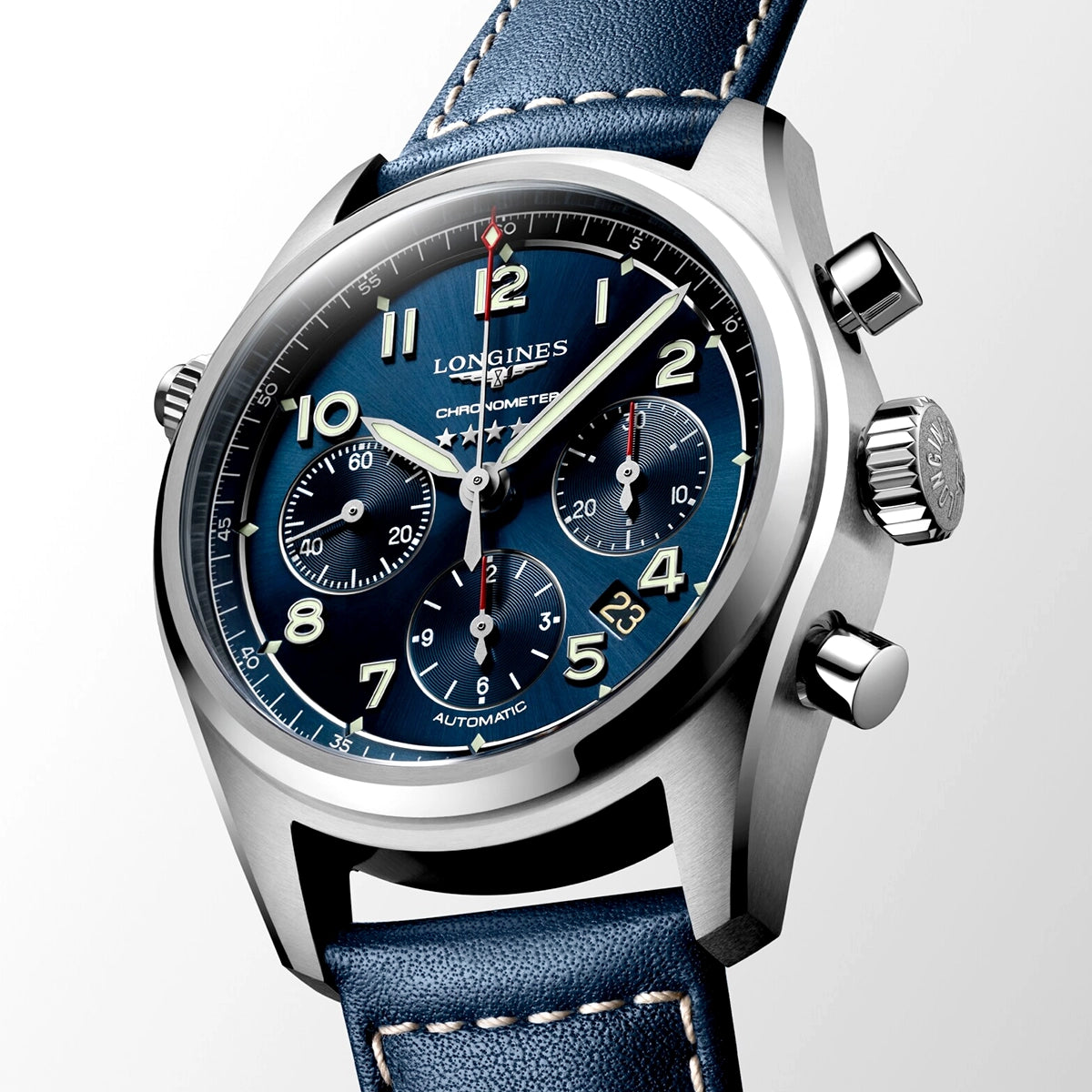 Longines Spirit Chronograph 42mm Blue Dial Automatic Strap Watch - Berry's Jewellers