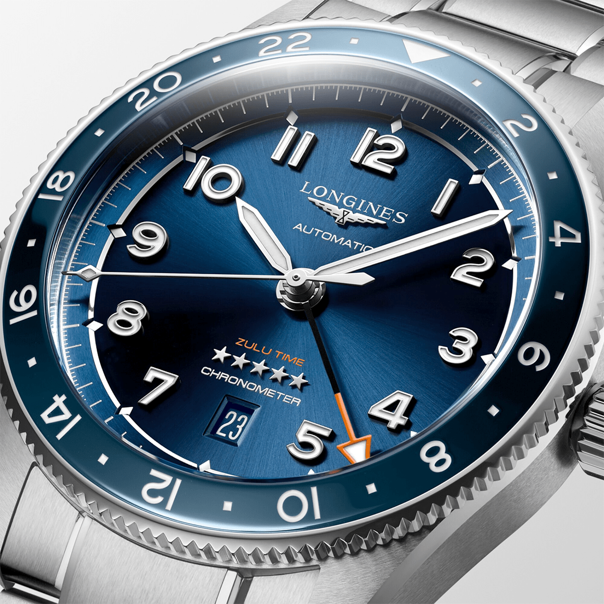 Longines Spirit Zulu Time 42mm Blue Dial & Bezel Automatic Bracelet Watch - Berry's Jewellers