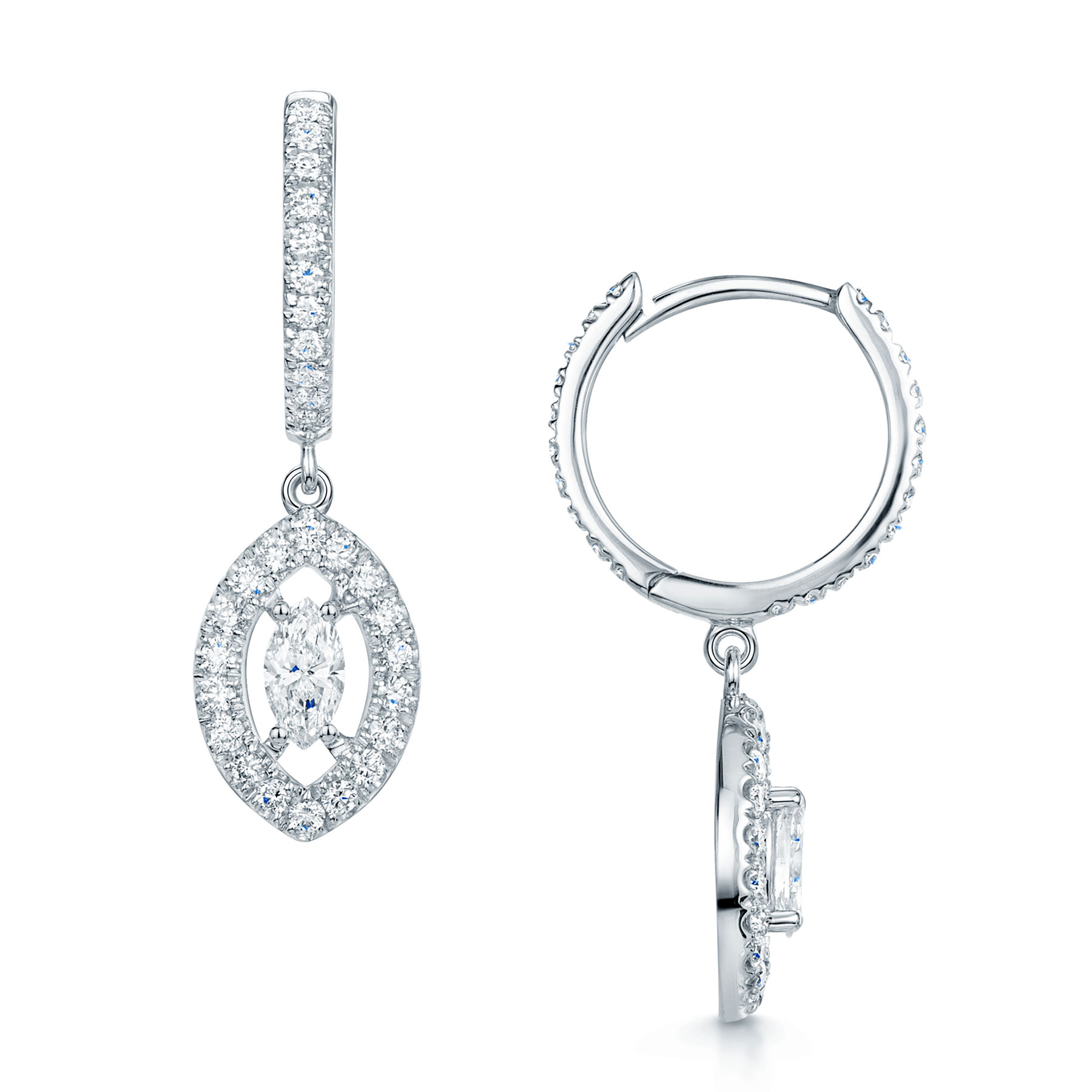 18ct White Gold Marquise Cut Diamond Pendant & Earring Set