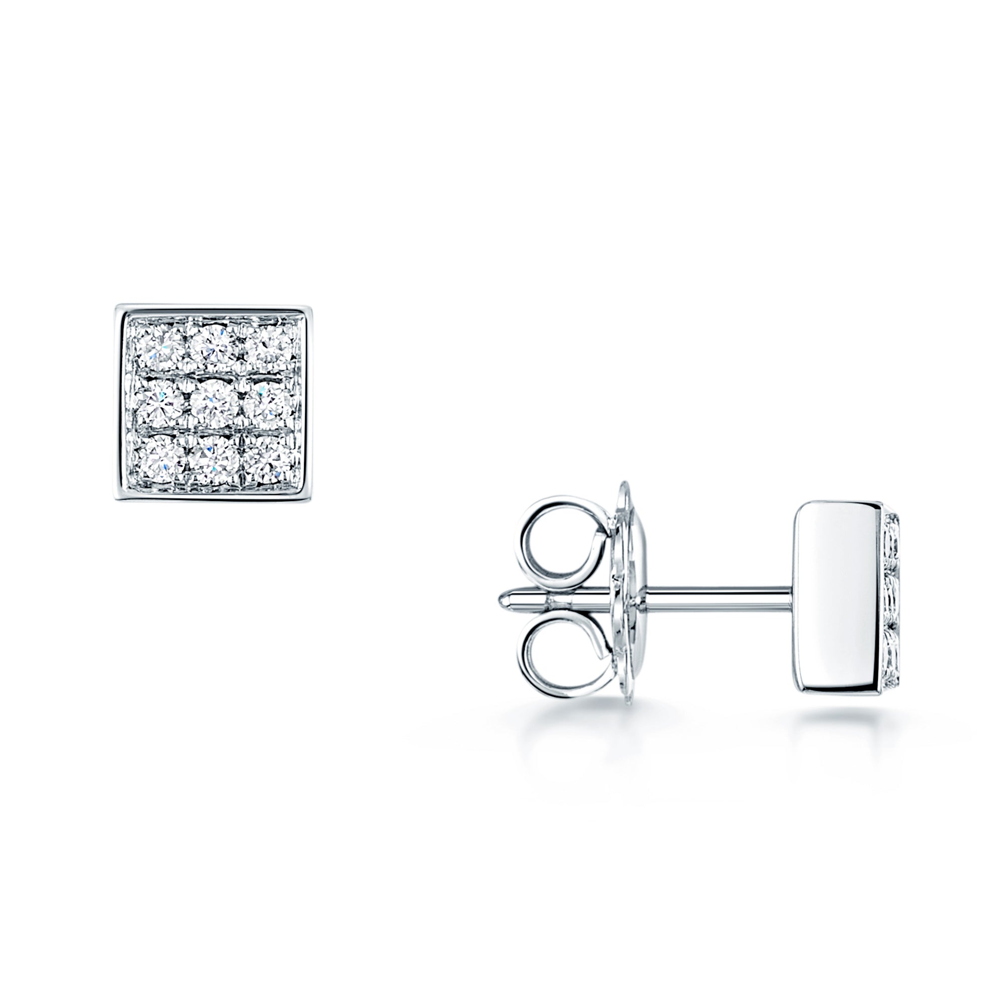 18ct White Gold Pave Diamond Set Square Stud Earrings