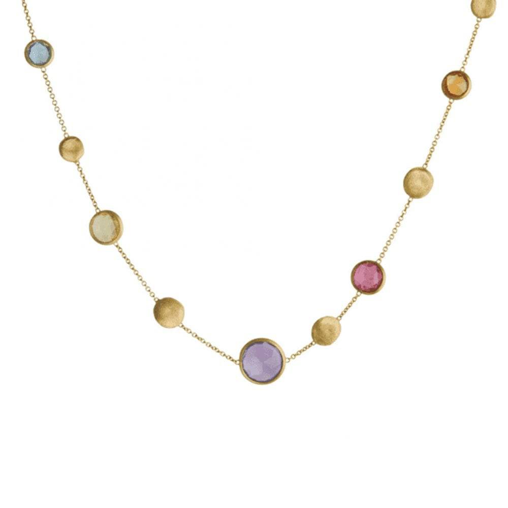 Jaipur 18ct Yellow Gold Mixed Coloured Stone & Satin Finish Necklace