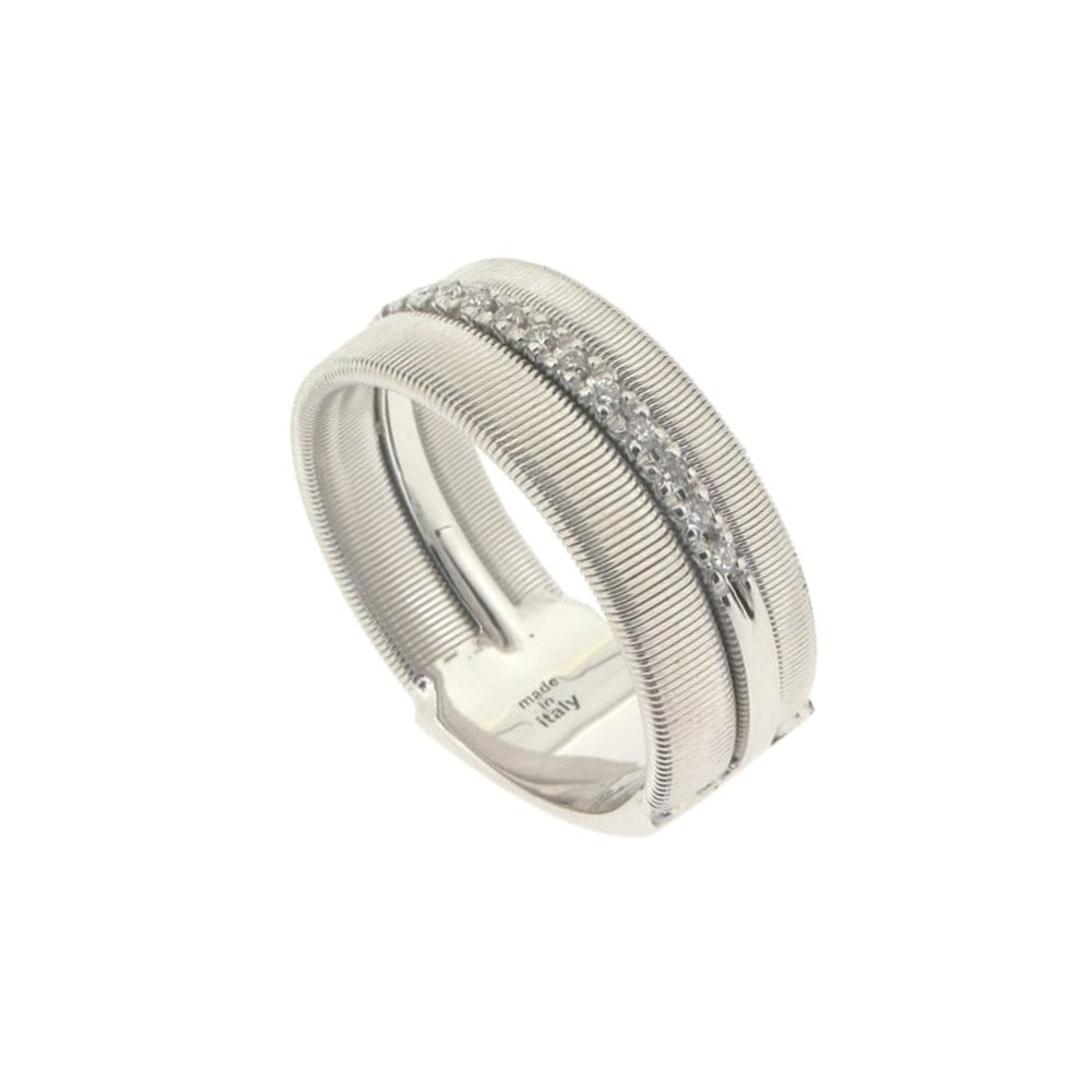 Marco Bicego Masai 18ct White Gold Three Row Ring With a Pave Set Diamond Row - Berry's Jewellers