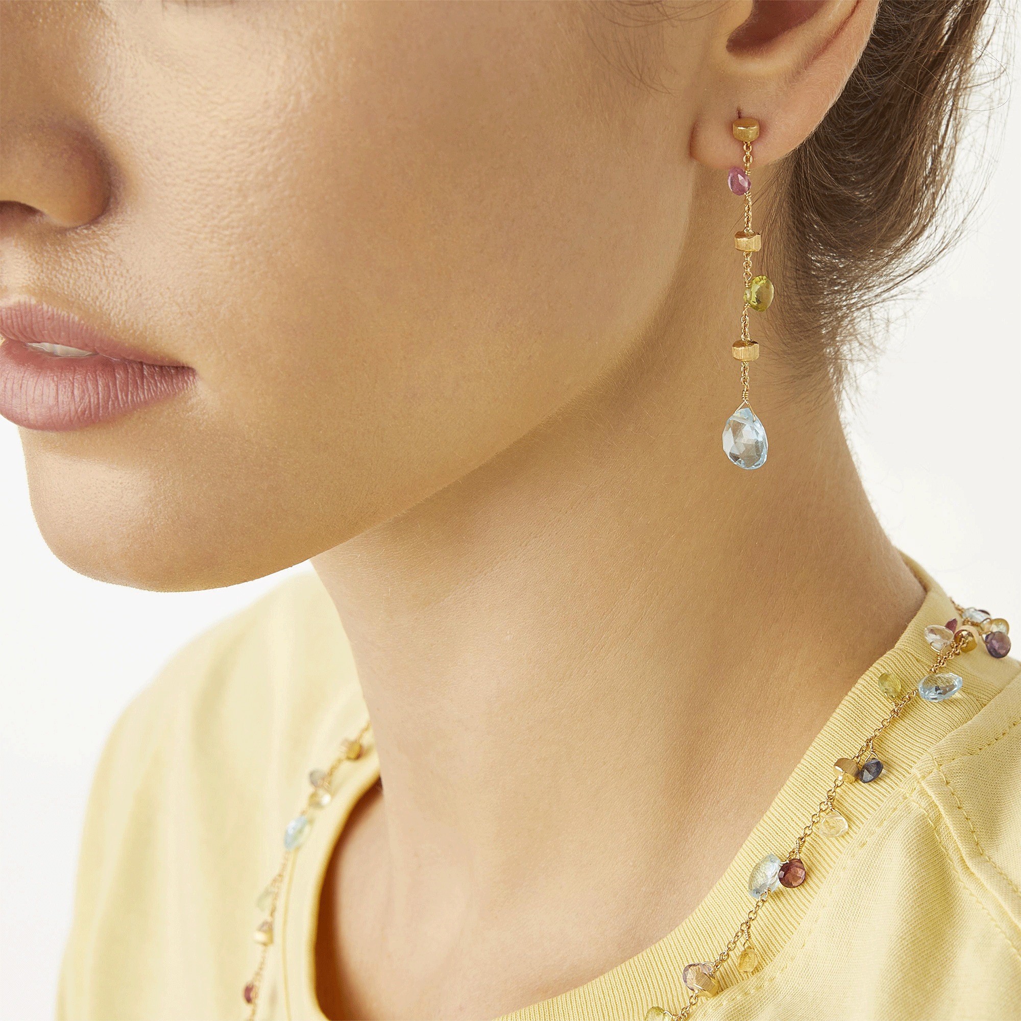 Marco Bicego Paradise 18ct Yellow Gold Multicoloured Long Drop Earrings - Berry's Jewellers