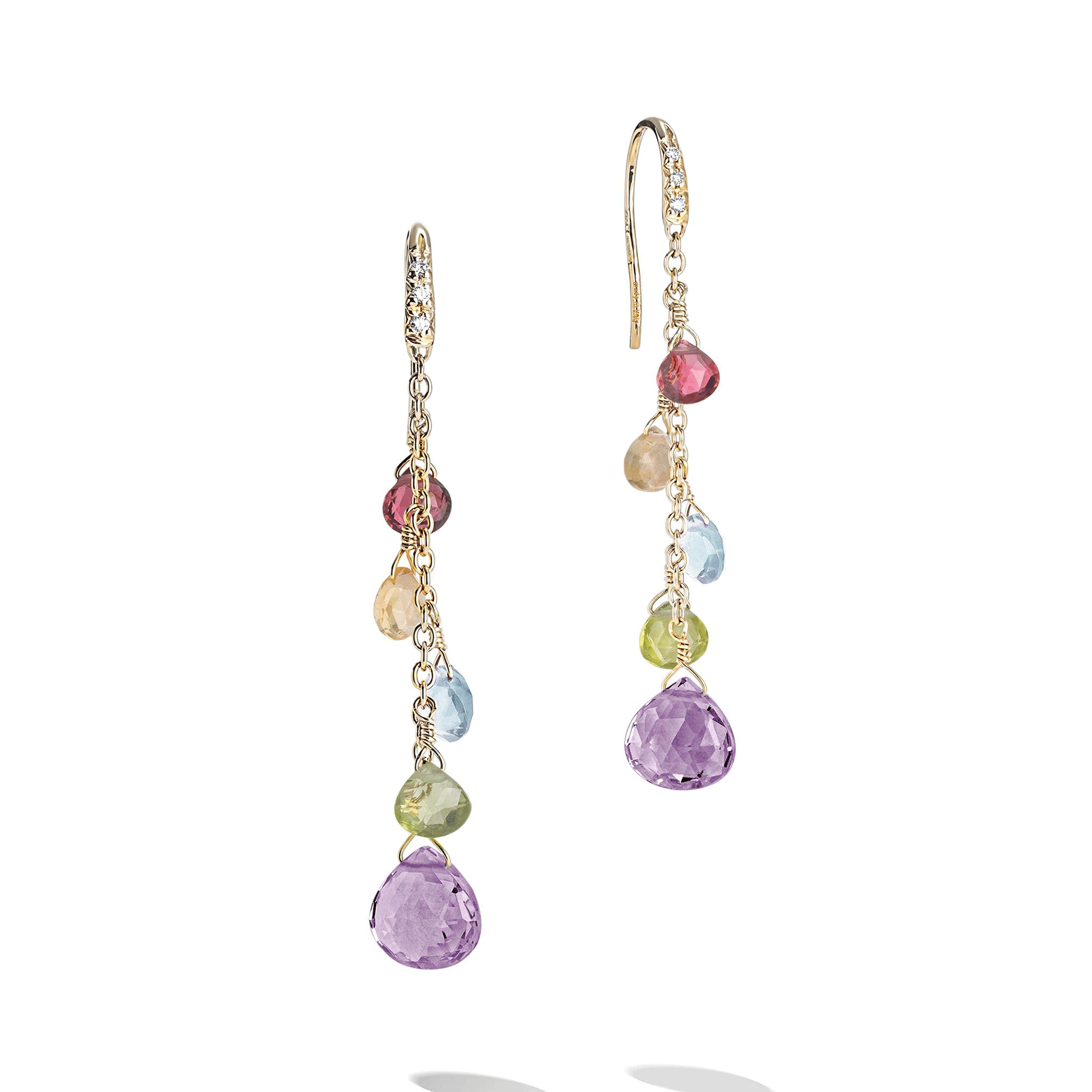 Marco Bicego Paradise 18ct Yellow Gold Multicoloured Stone And Diamond Drop Earrings - Berry's Jewellers