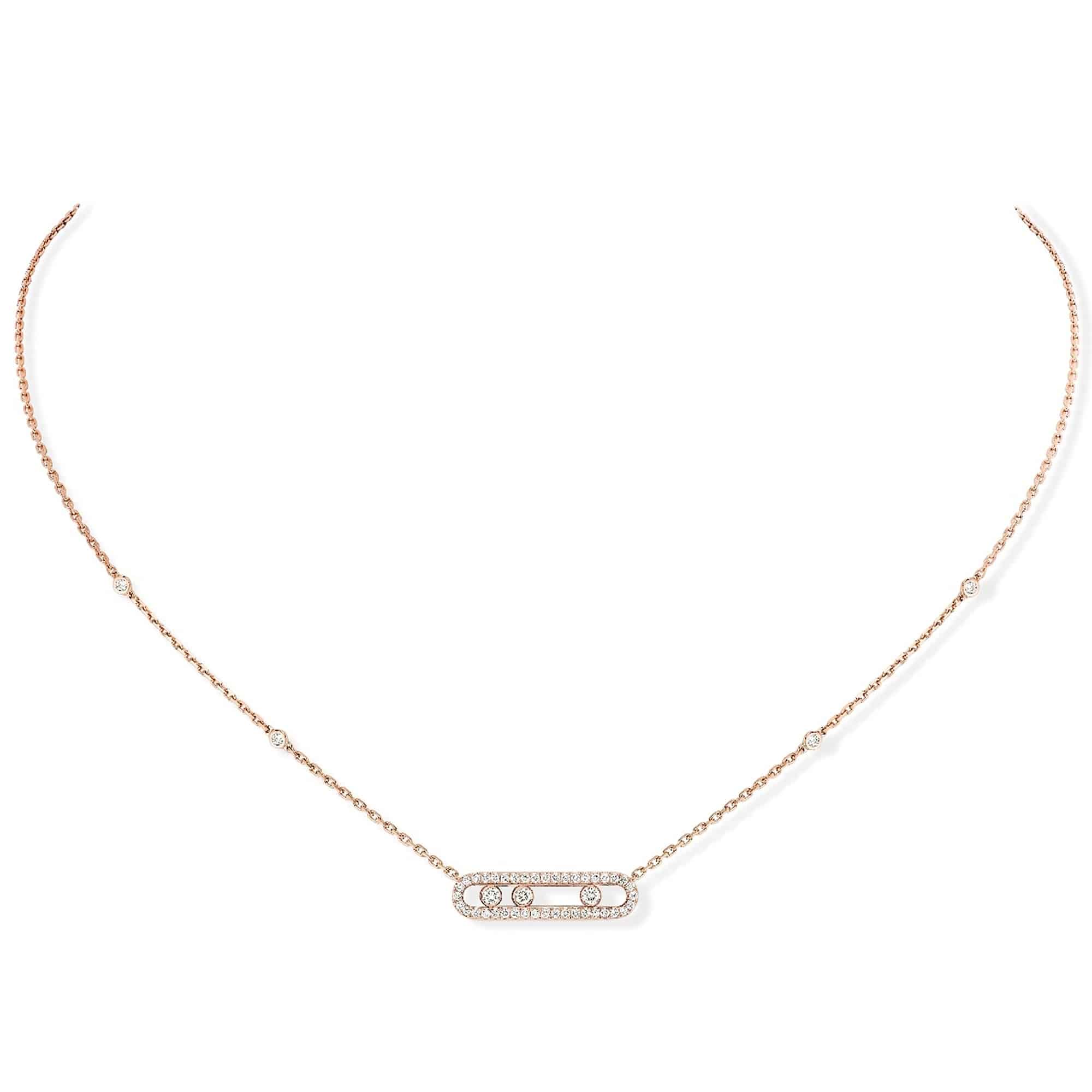 Messika Paris 18ct Pink Gold Baby Move Three Diamond And Pave Set Diamond Necklace - Berry's Jewellers