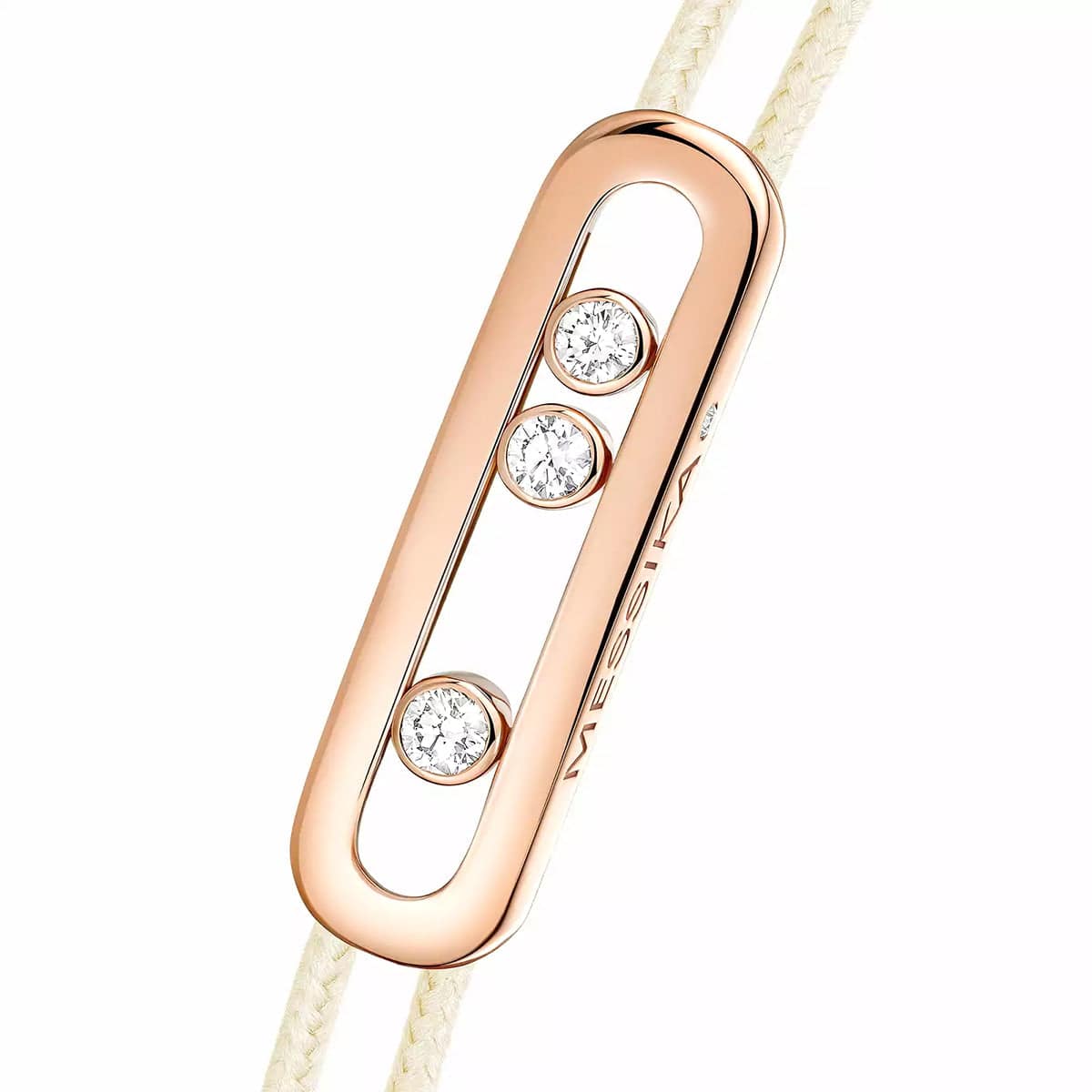 Messika Paris 18ct Pink Gold Diamond Set Messika Cares Cream Cord Bracelet - Berry's Jewellers