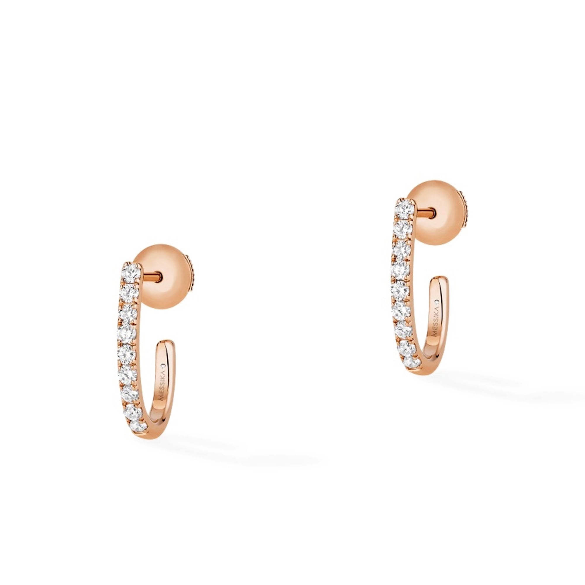 Messika Paris 18ct Pink Gold Gatsby Pave Set Diamond Huggie Style Hoop Earrings - Berry's Jewellers