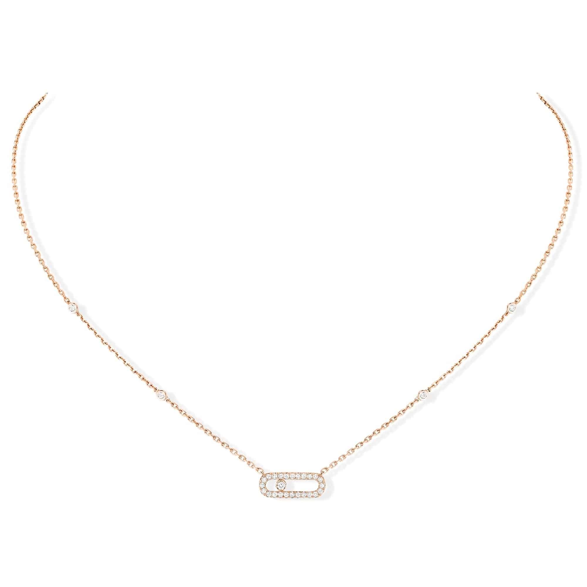 Messika Paris 18ct Pink Gold Move Uno Single Diamond And Pave Set Diamond Necklace - Berry's Jewellers