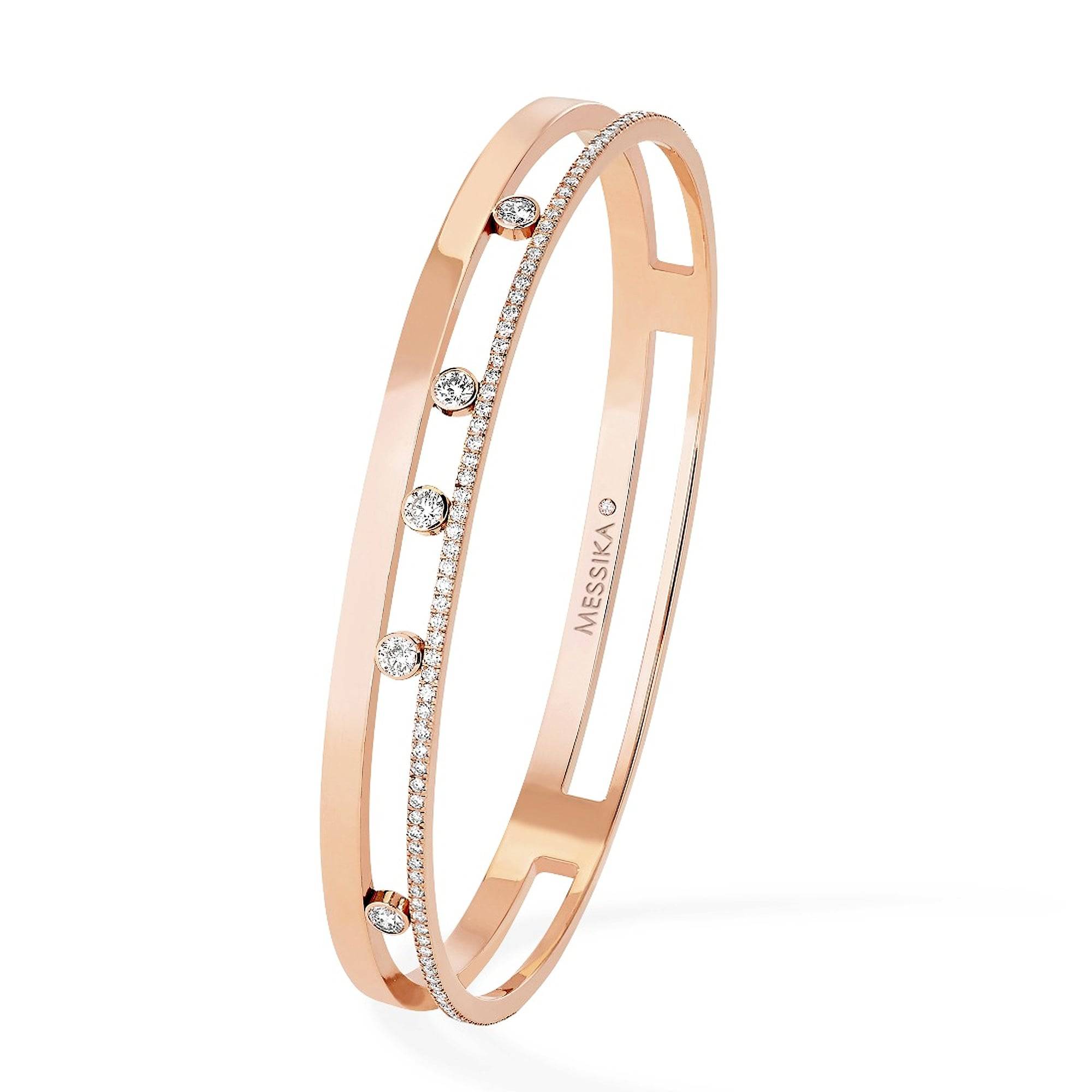 18ct Rose Gold Move Romane Pave Set Diamond Bangle