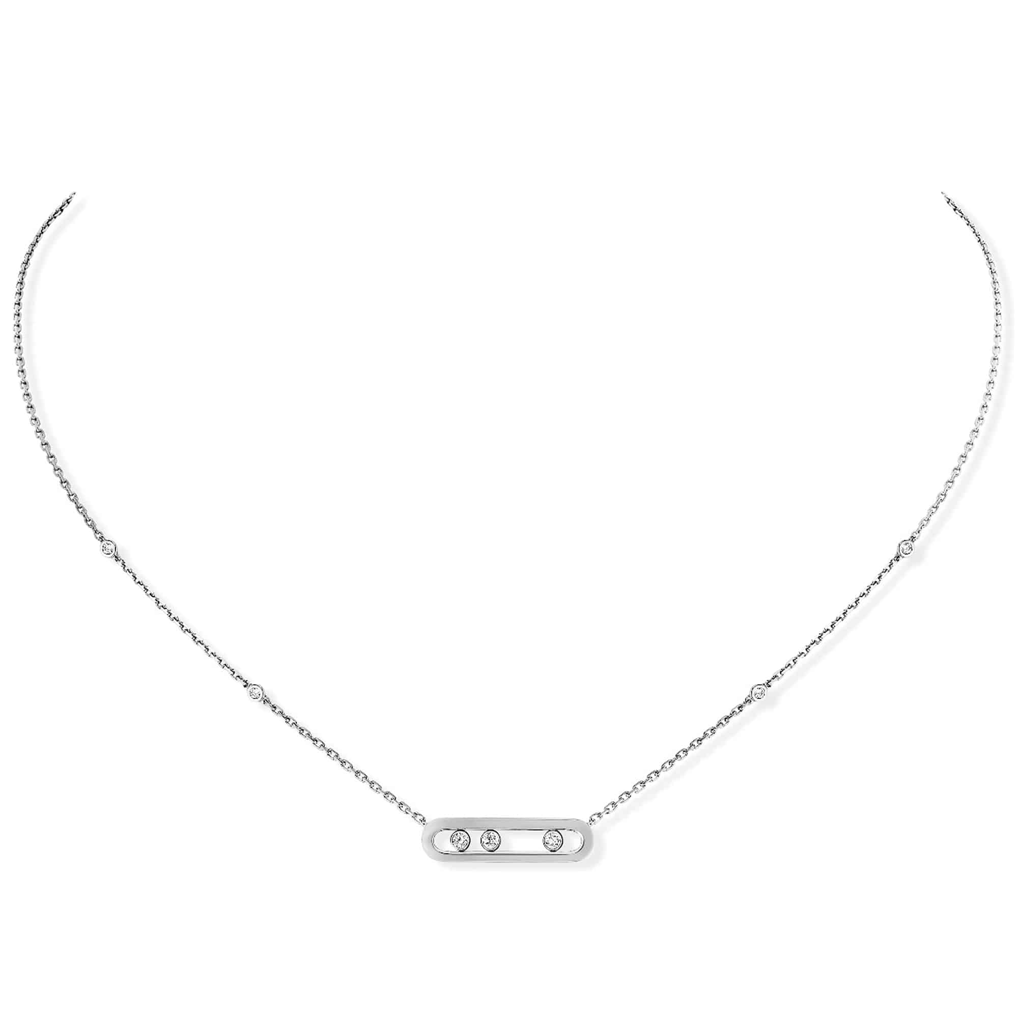 18ct White Gold Baby Move Three Diamond Set Necklace