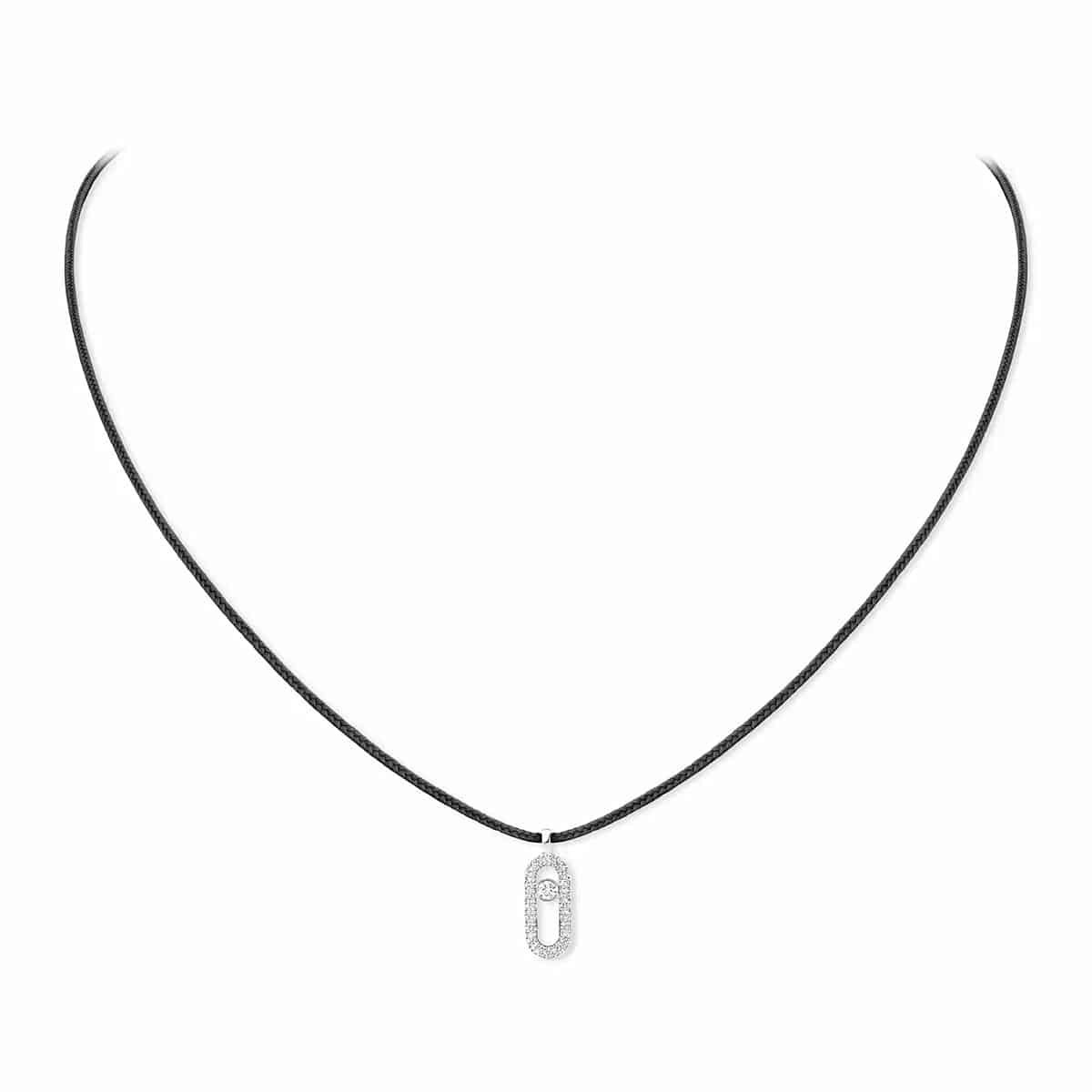 18ct White Gold Diamond Messika Cares Necklace On A Black Cord