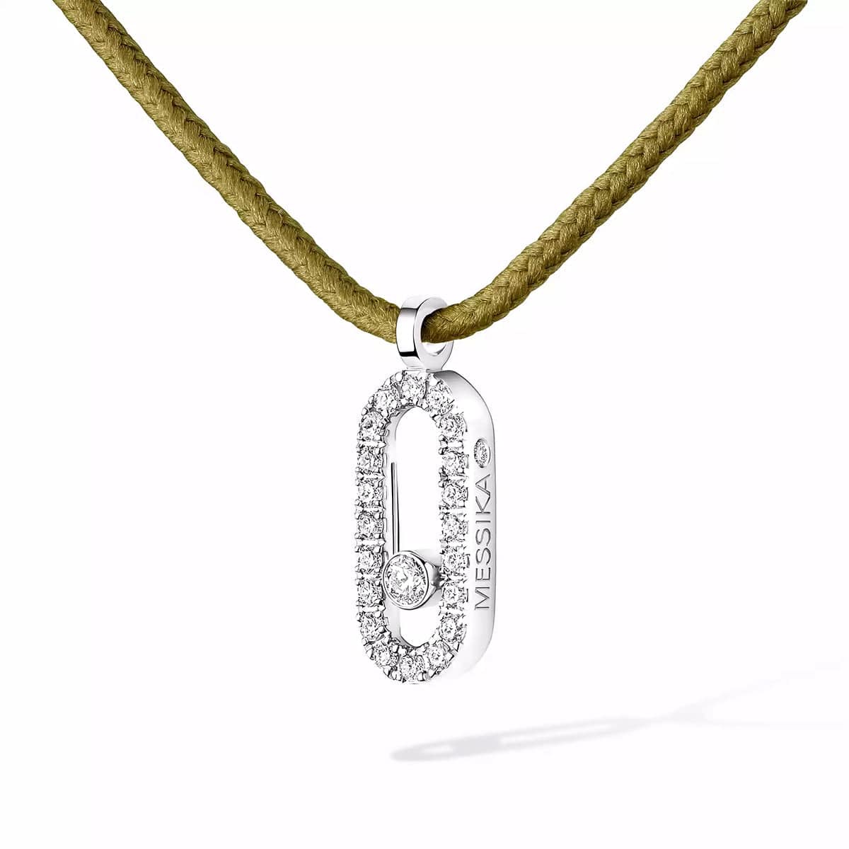 Messika Paris 18ct White Gold Diamond Messika Cares Necklace On A Khaki Cord - Berry's Jewellers