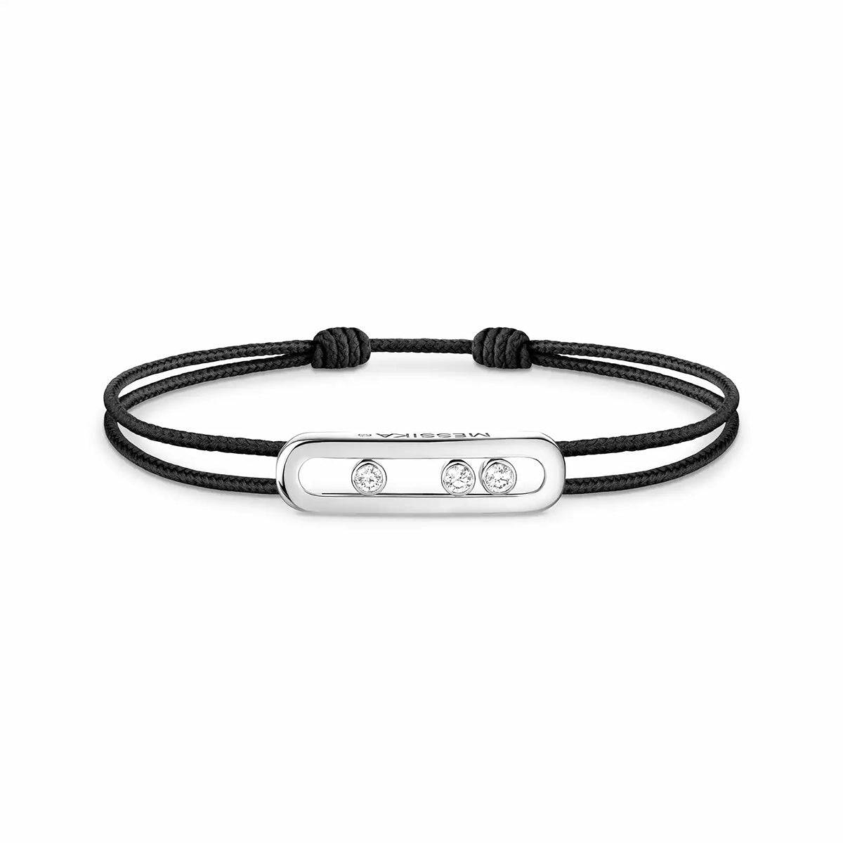 18ct White Gold Diamond Set Messika Cares Black Cord Bracelet