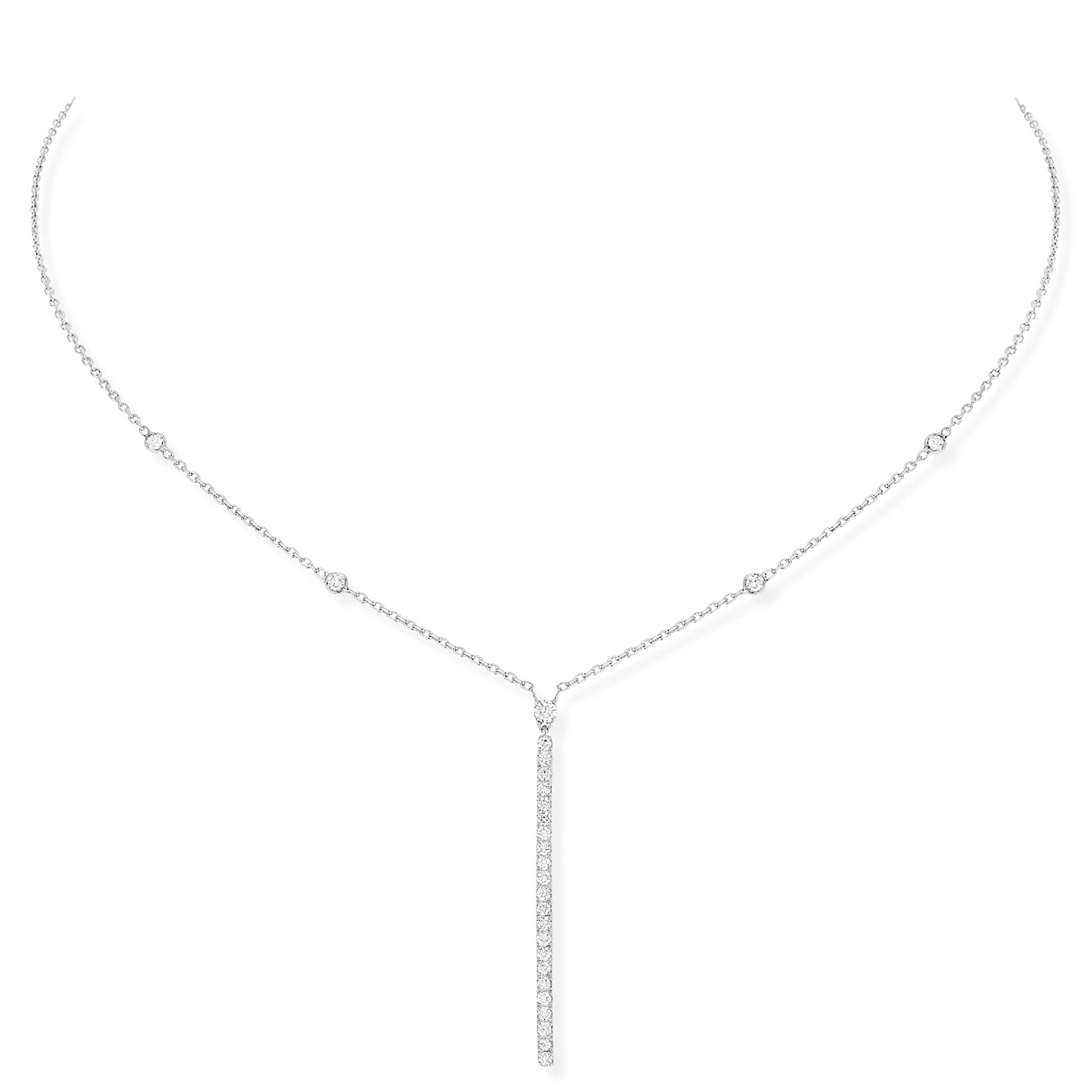 Messika Paris 18ct White Gold Gatsby Pave Set Vertical Bar Diamond Necklace - Berry's Jewellers