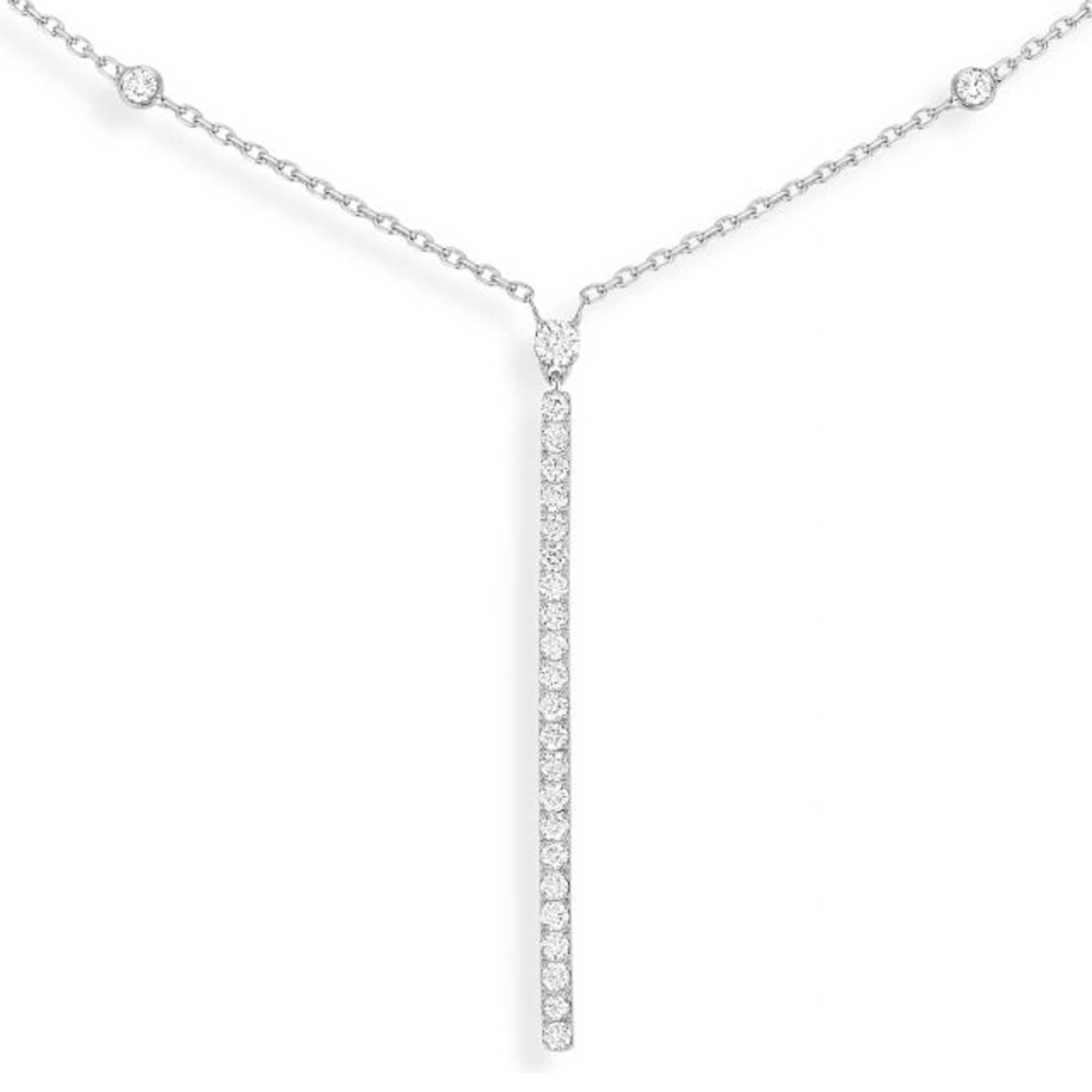 Messika Paris 18ct White Gold Gatsby Pave Set Vertical Bar Diamond Necklace - Berry's Jewellers