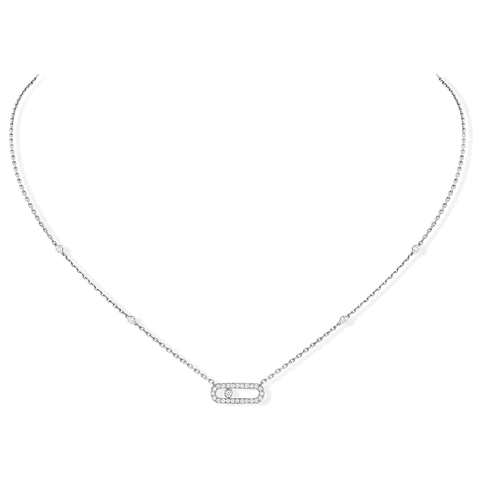 18ct White Gold Move Uno Single Diamond And Pave Set Diamond Necklace