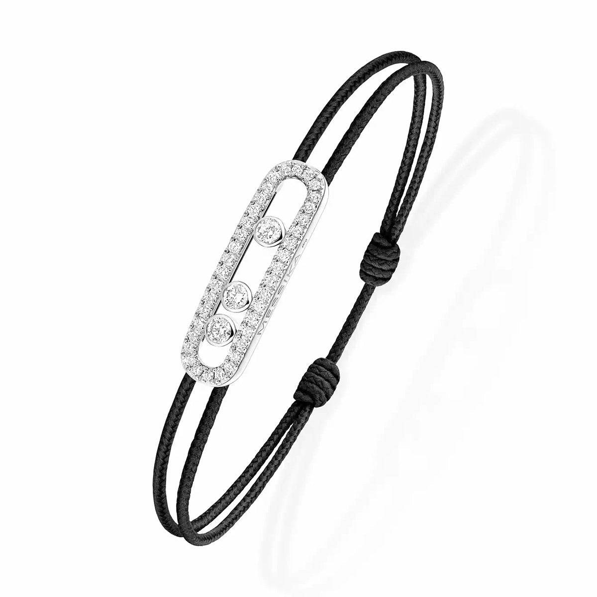 Messika Paris 18ct White Gold Pave Diamond Set Messika Cares Black Cord Bracelet - Berry's Jewellers