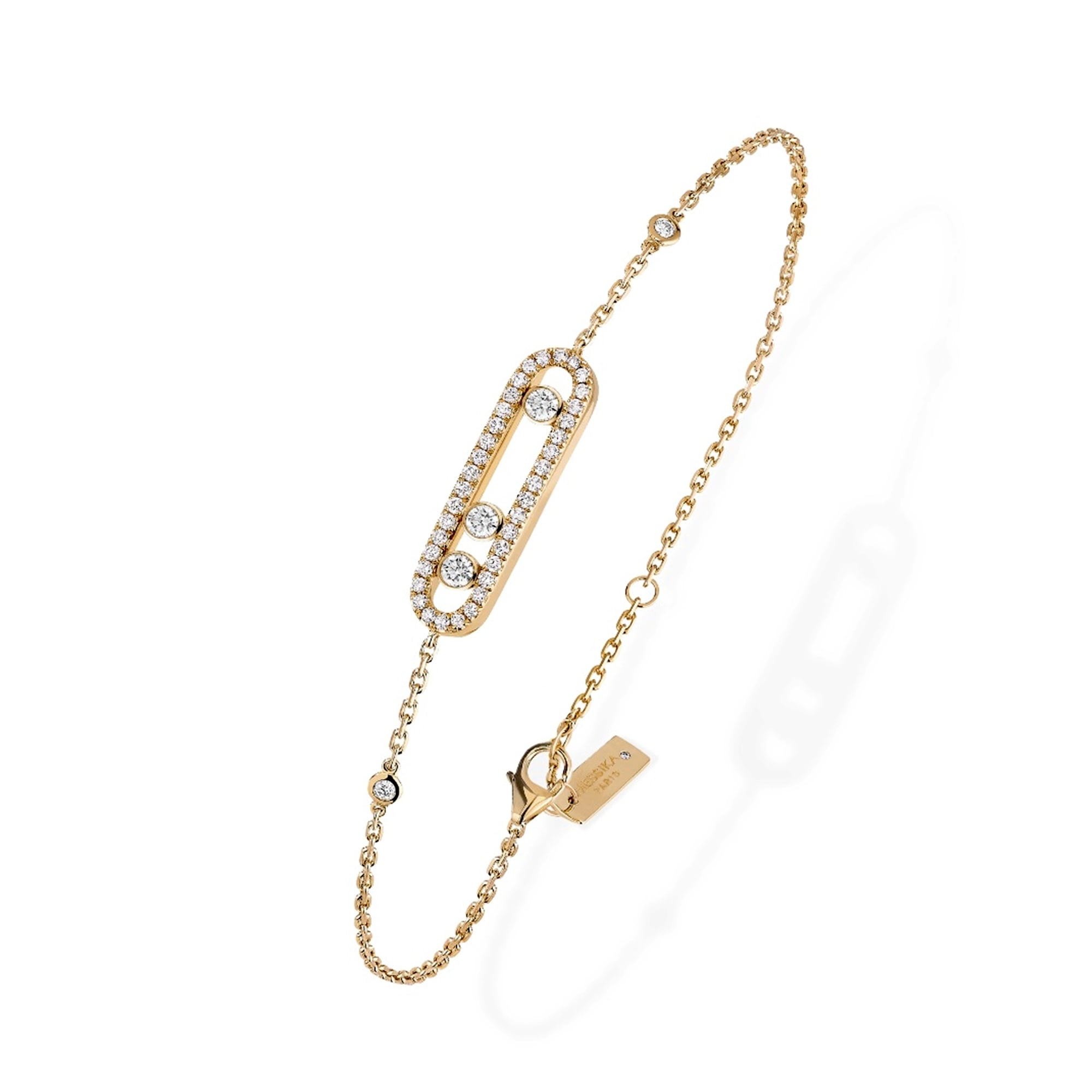 18ct Yellow Gold Baby Move Three Diamond Set Bracelet