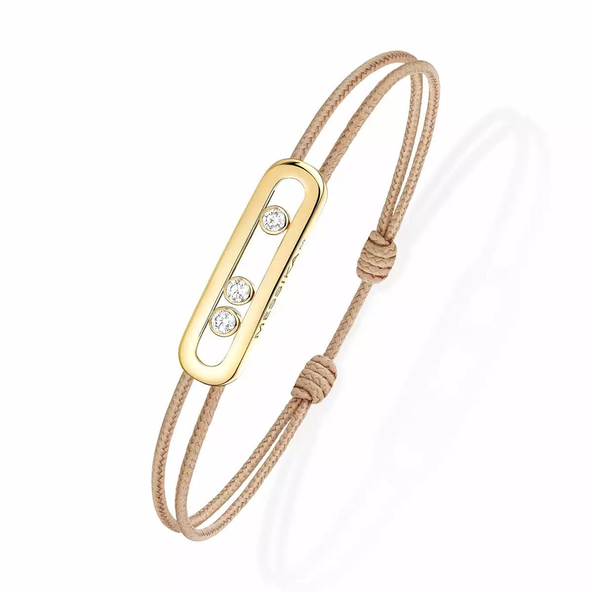 Messika Paris 18ct Yellow Gold Diamond Set Messika Cares Beige Cord Bracelet - Berry's Jewellers