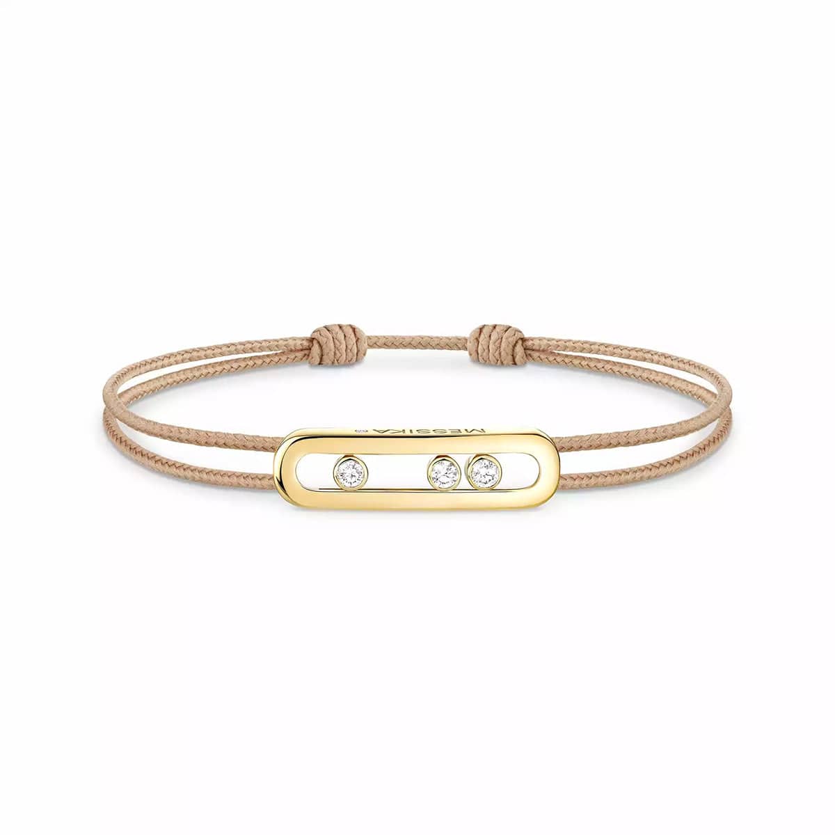 18ct Yellow Gold Diamond Set Messika Cares Beige Cord Bracelet