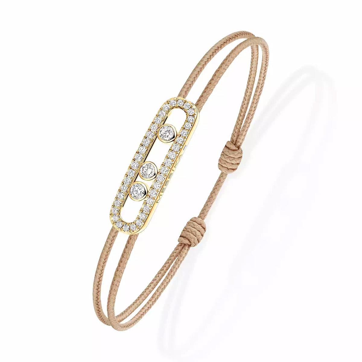 Messika Paris 18ct Yellow Gold Pave Diamond Set Messika Cares Beige Cord Bracelet - Berry's Jewellers