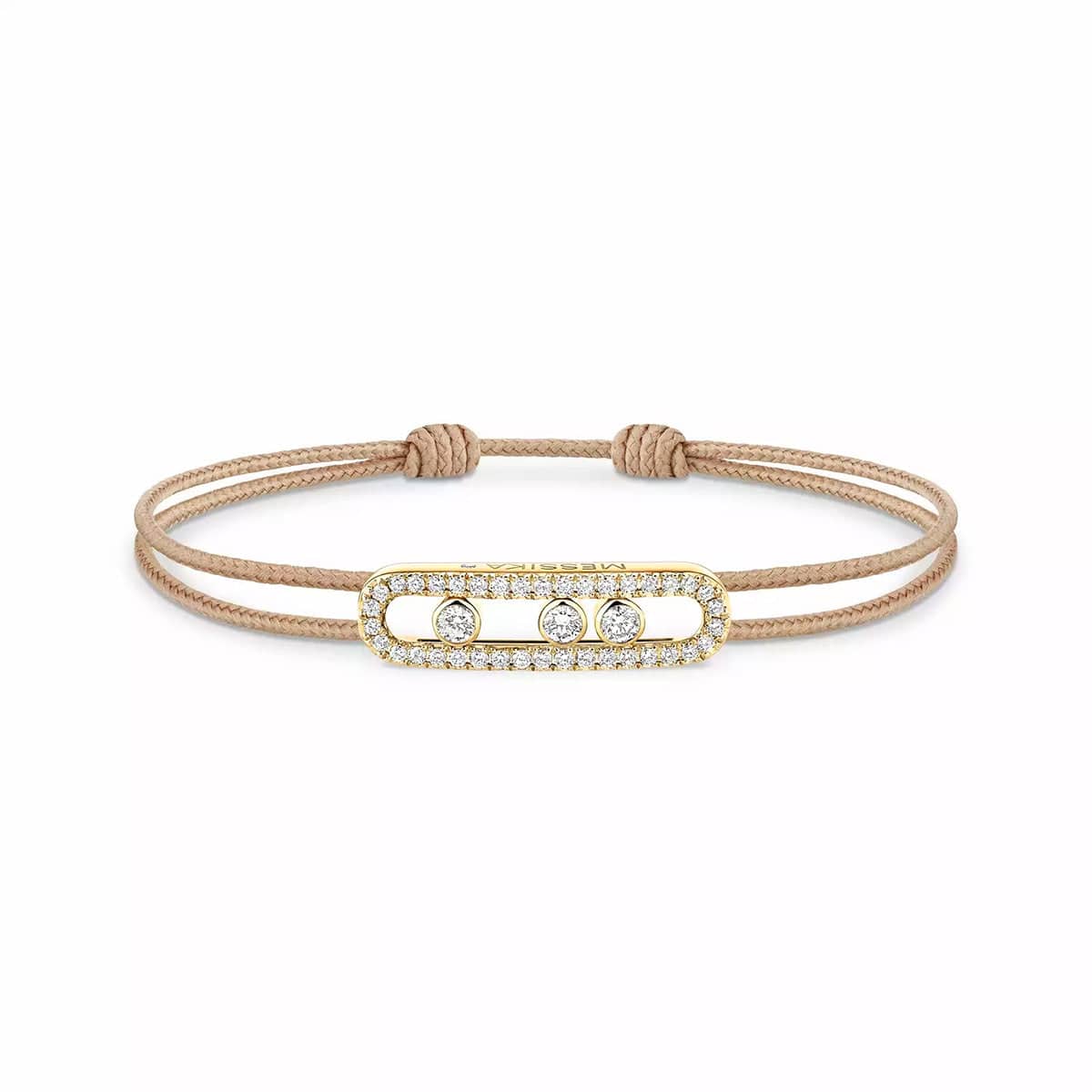 Messika Paris 18ct Yellow Gold Pave Diamond Set Messika Cares Beige Cord Bracelet - Berry's Jewellers