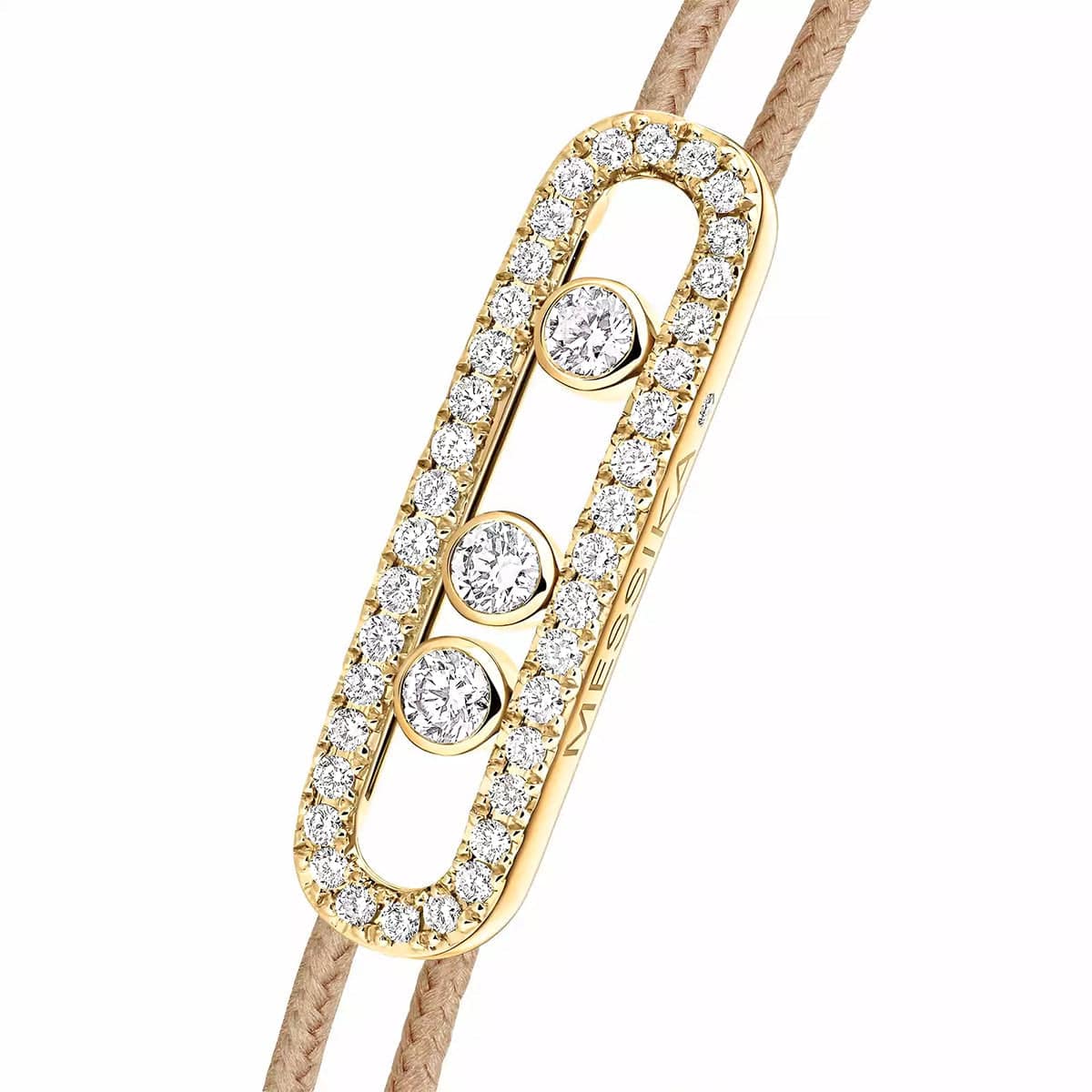 Messika Paris 18ct Yellow Gold Pave Diamond Set Messika Cares Beige Cord Bracelet - Berry's Jewellers