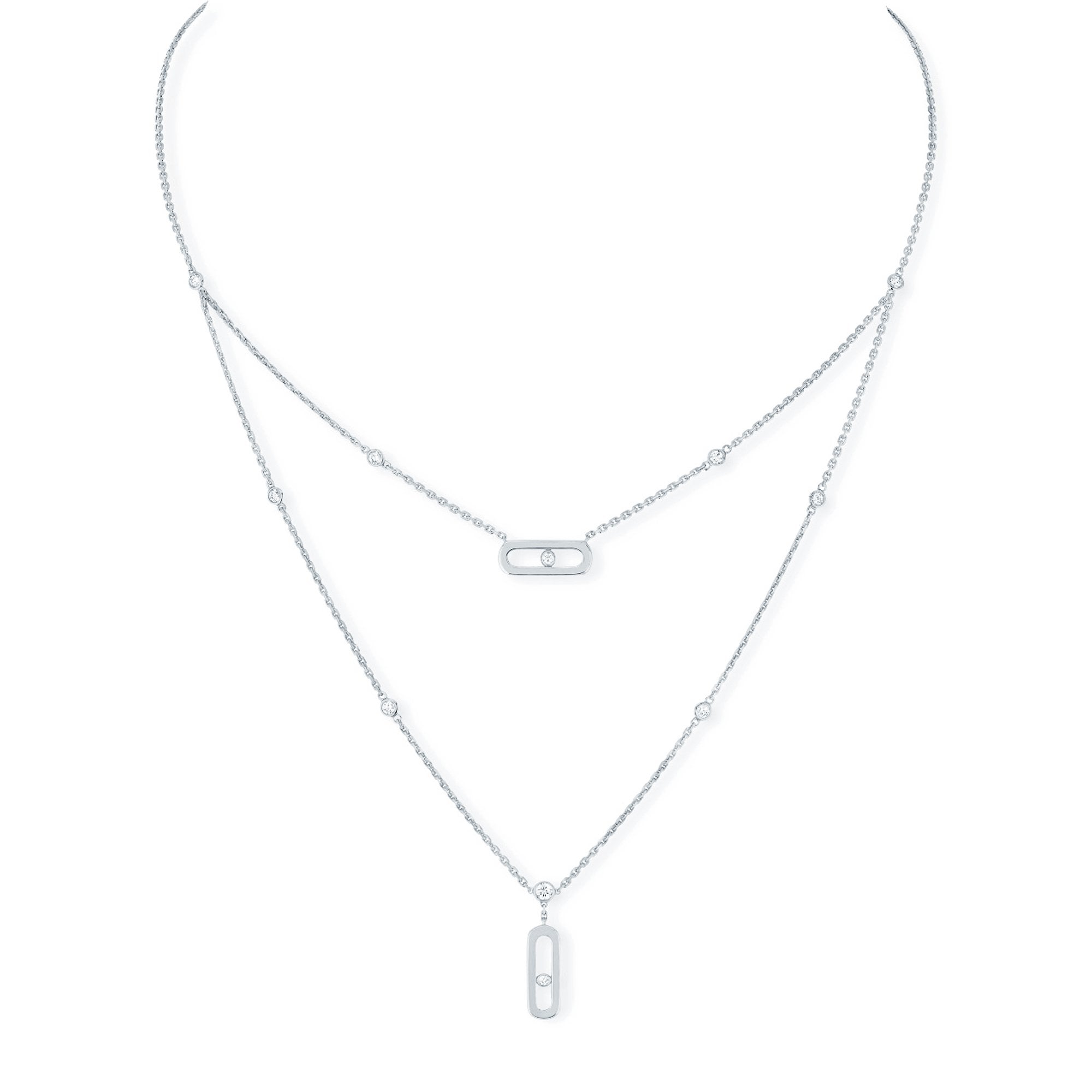 Move Uno 2 Rows 18ct White Gold Diamond Set Necklace