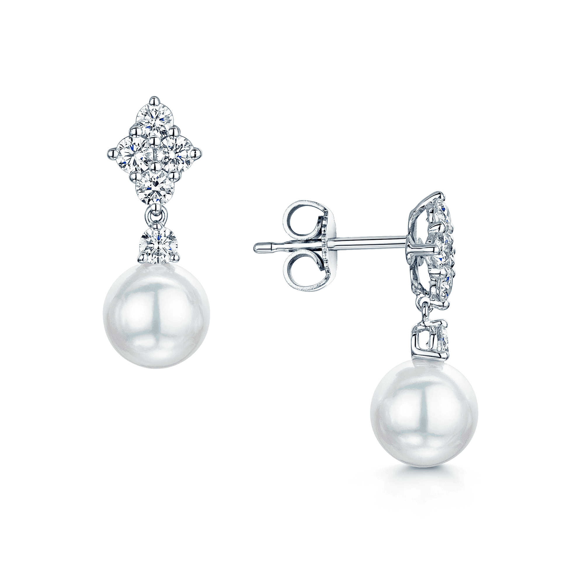 Mikimoto 18ct White Gold Akoya Pearl & Diamond Classic Elegance Drop Earrings - Berry's Jewellers