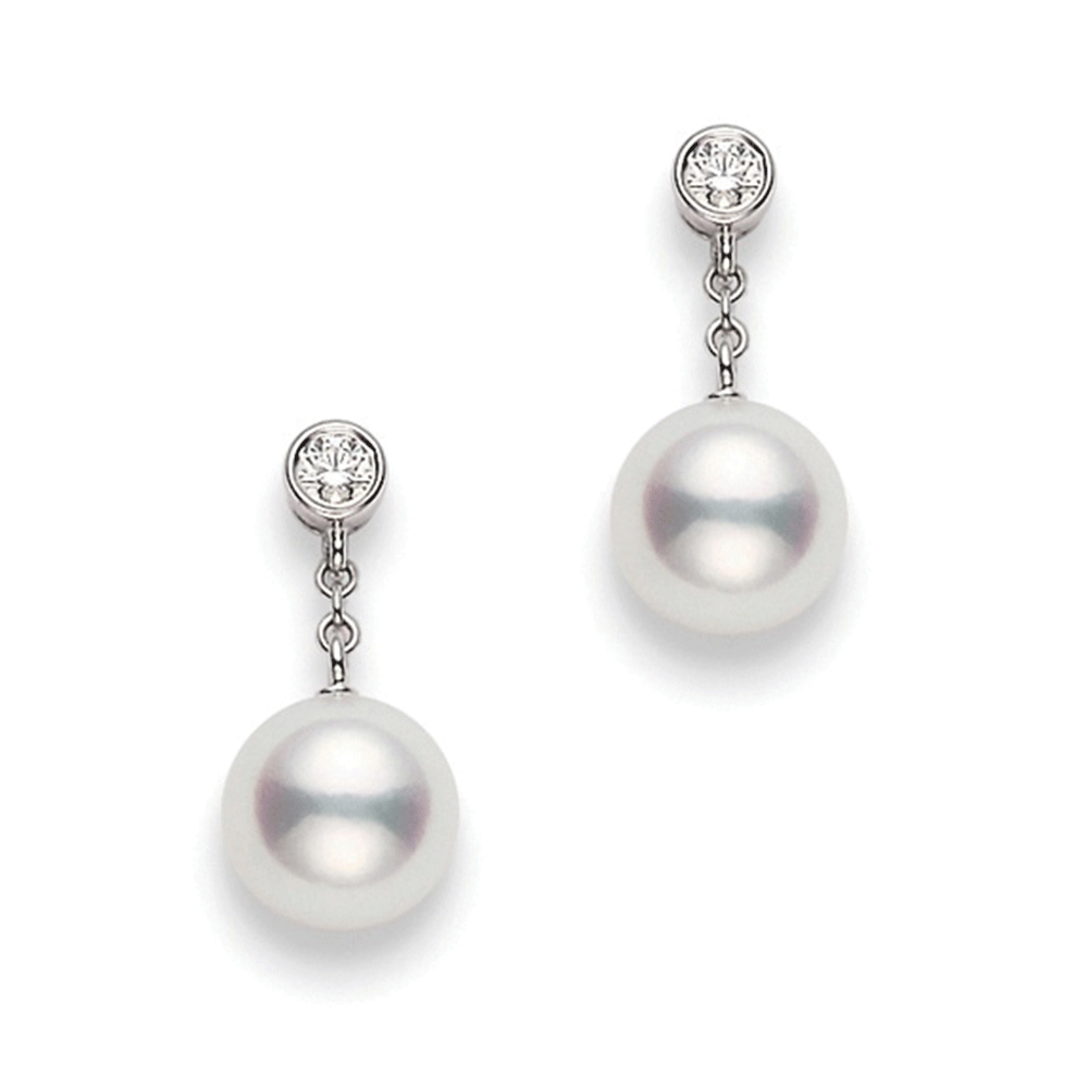 Mikimoto 18ct White Gold Akoya Pearl & Diamond Drop Earrings - Berry's Jewellers