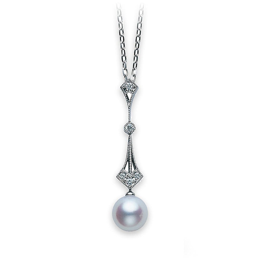 18ct White Gold Akoya Pearl & Diamond Vintage Pendant