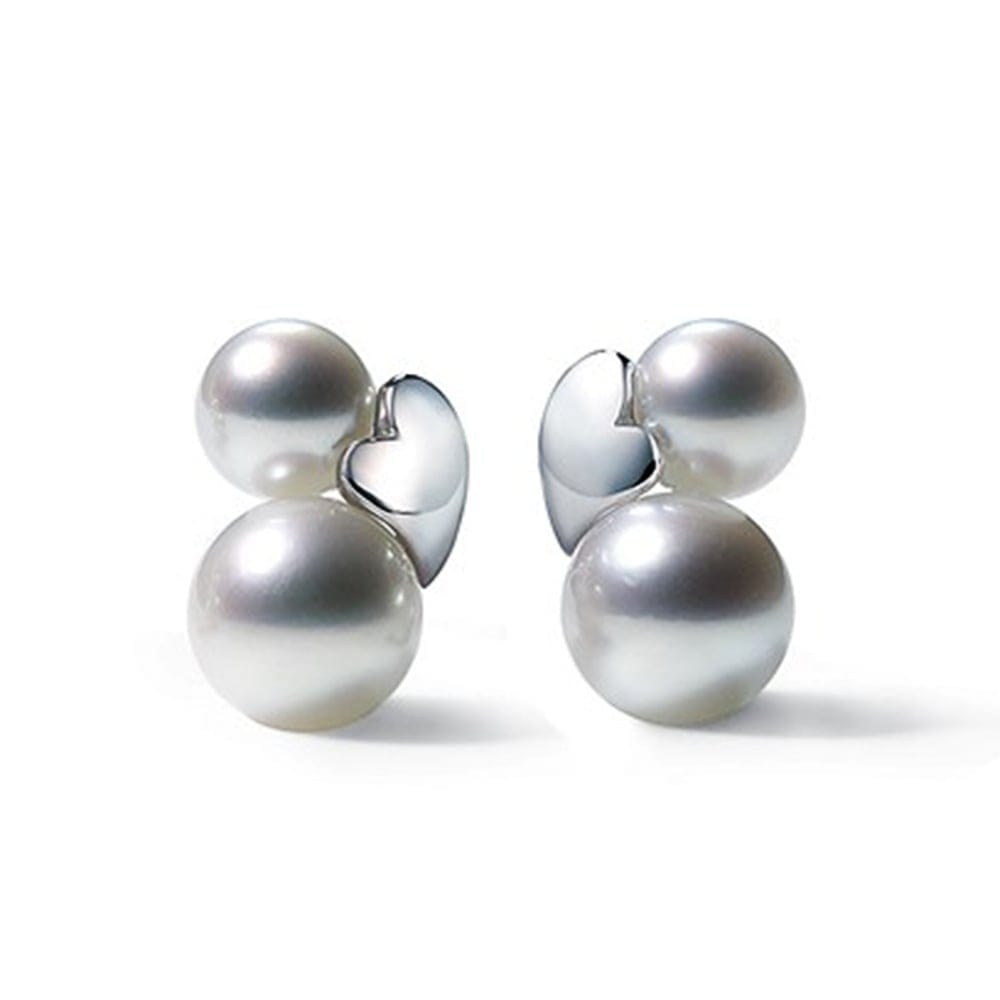 Mikimoto 18ct White Gold Akoya Pearl Precious Heart Stud Earrings - Berry's Jewellers