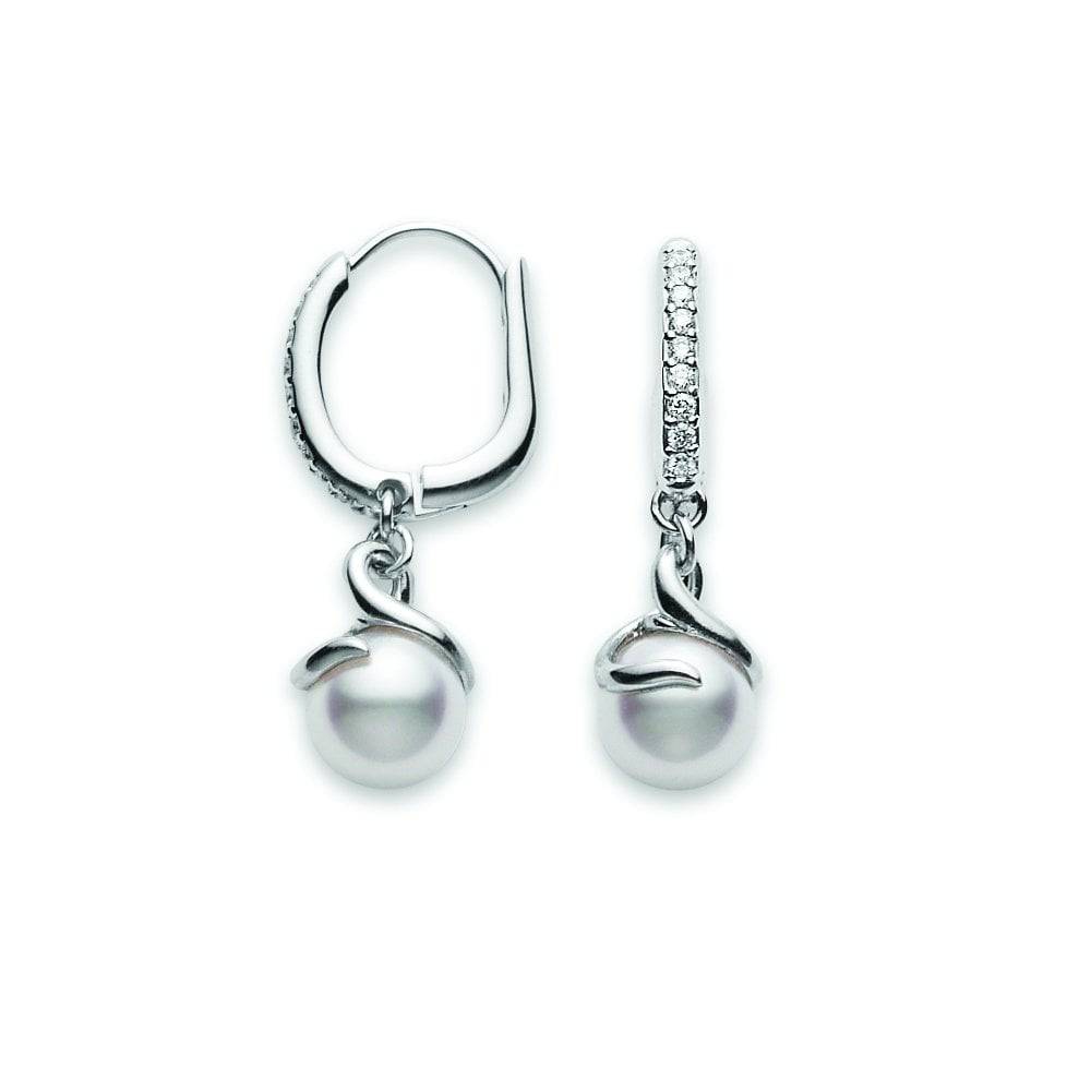 Mikimoto 18ct white gold Cultured 7mm Pearl And Diamond Twist Drop Style Hoop Earrings - Berry's Jewellers